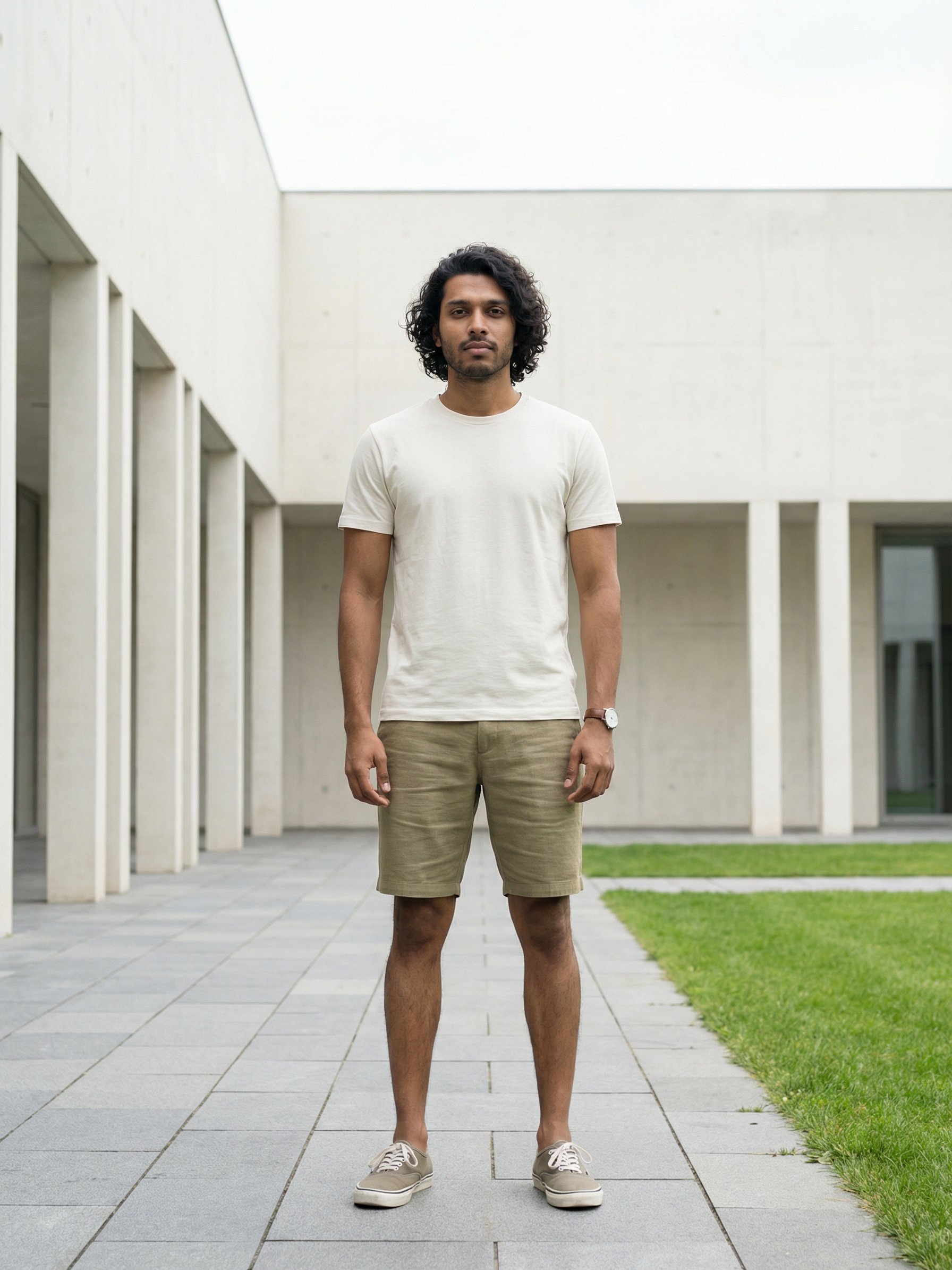 Men’s Khaki Linen Shorts Casual Regular Fit Slub Texture