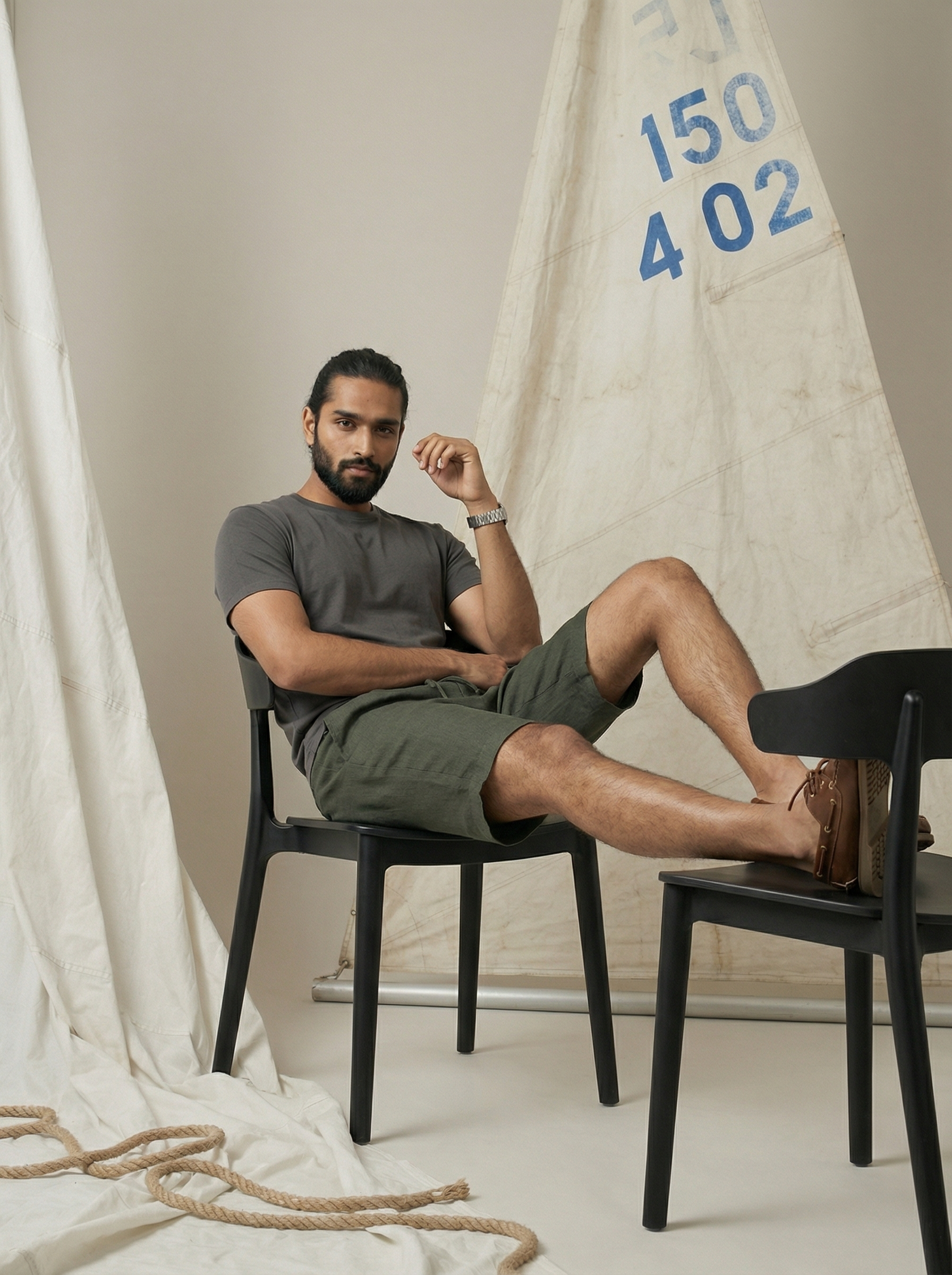 Men’s Dark Green Linen Slub Shorts