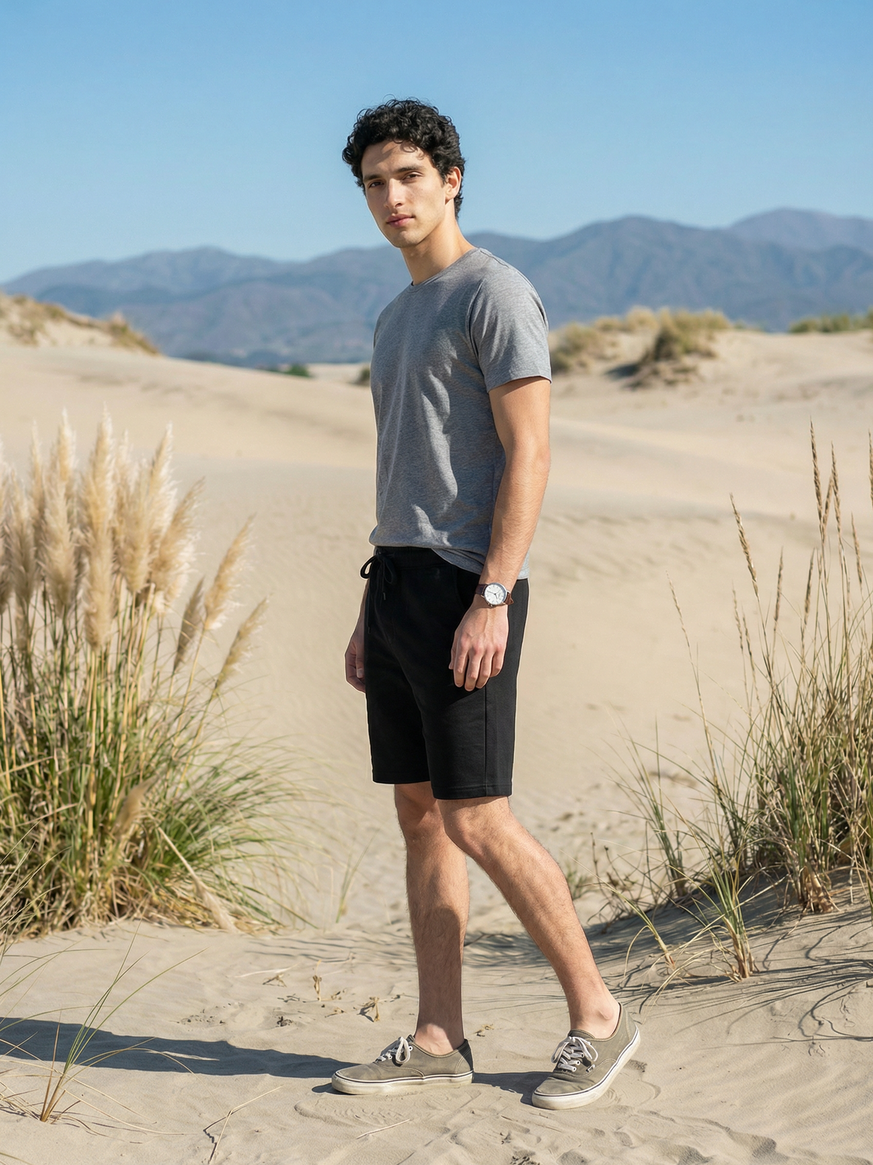 Men’s Black Linen Slub Lightweight Shorts