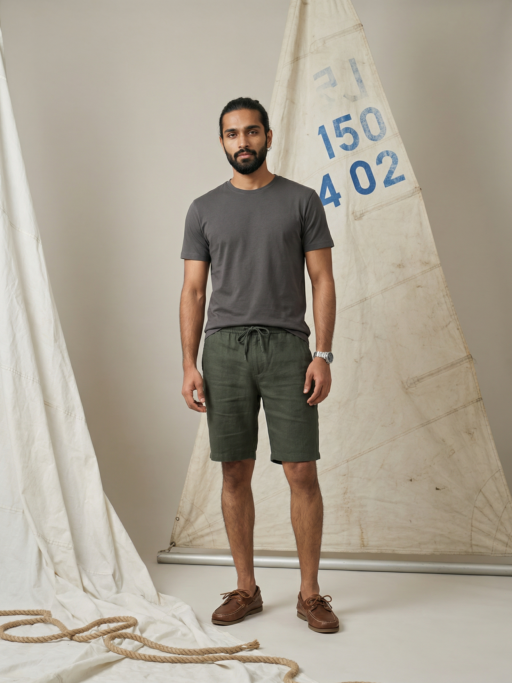Men’s Regular Fit Shorts Dark Green Linen Slub