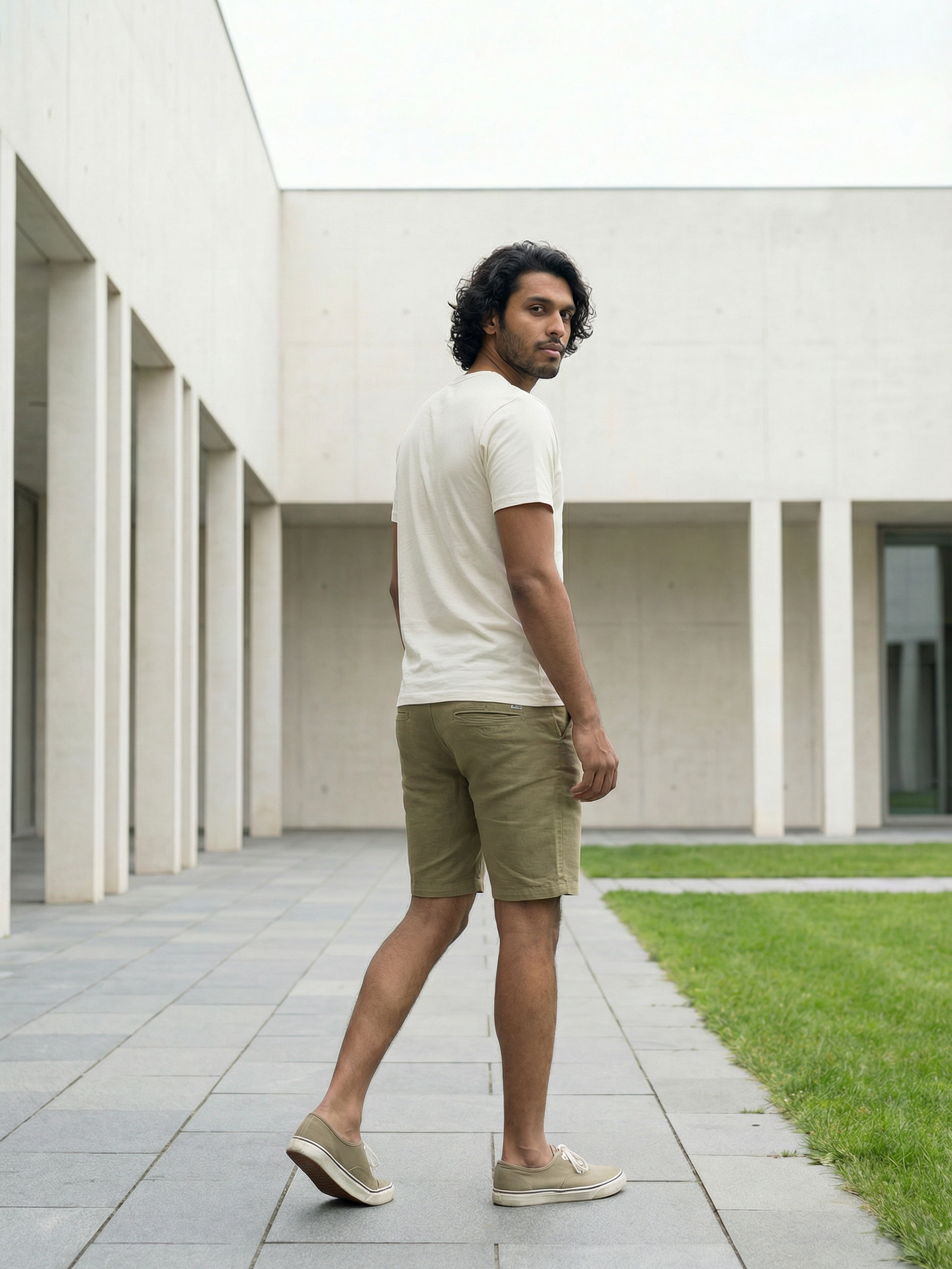 Men’s Khaki Linen Shorts With Slub Texture