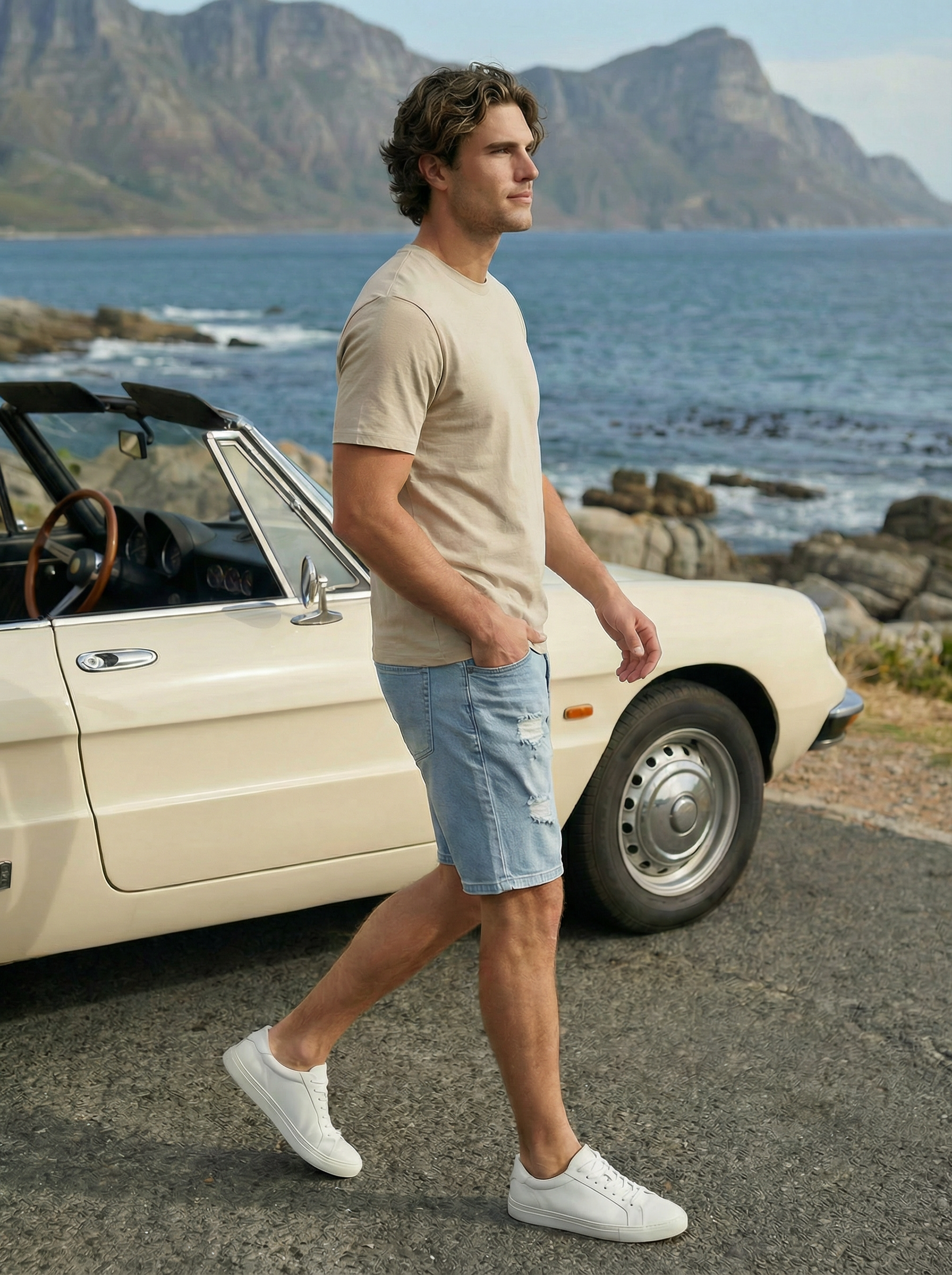 Men’s Light Blue Ripped Slim Fit Stretch Denim Shorts