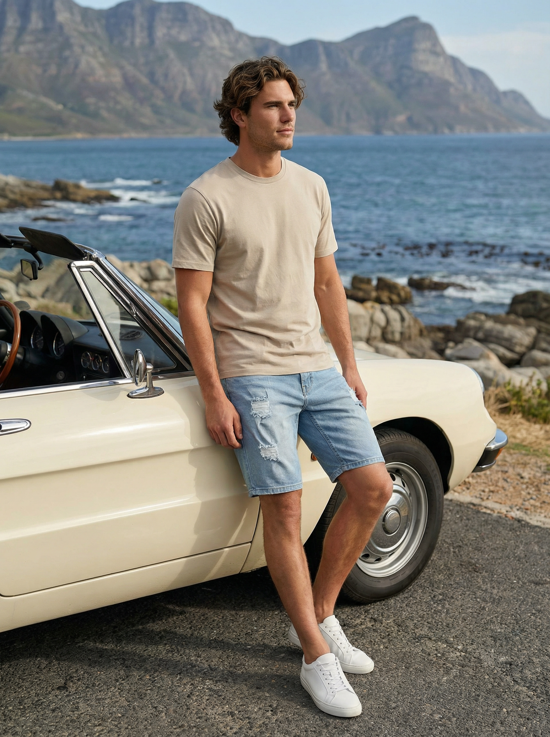 Men’s Light Blue Ripped Slim Fit Stretch Denim Shorts
