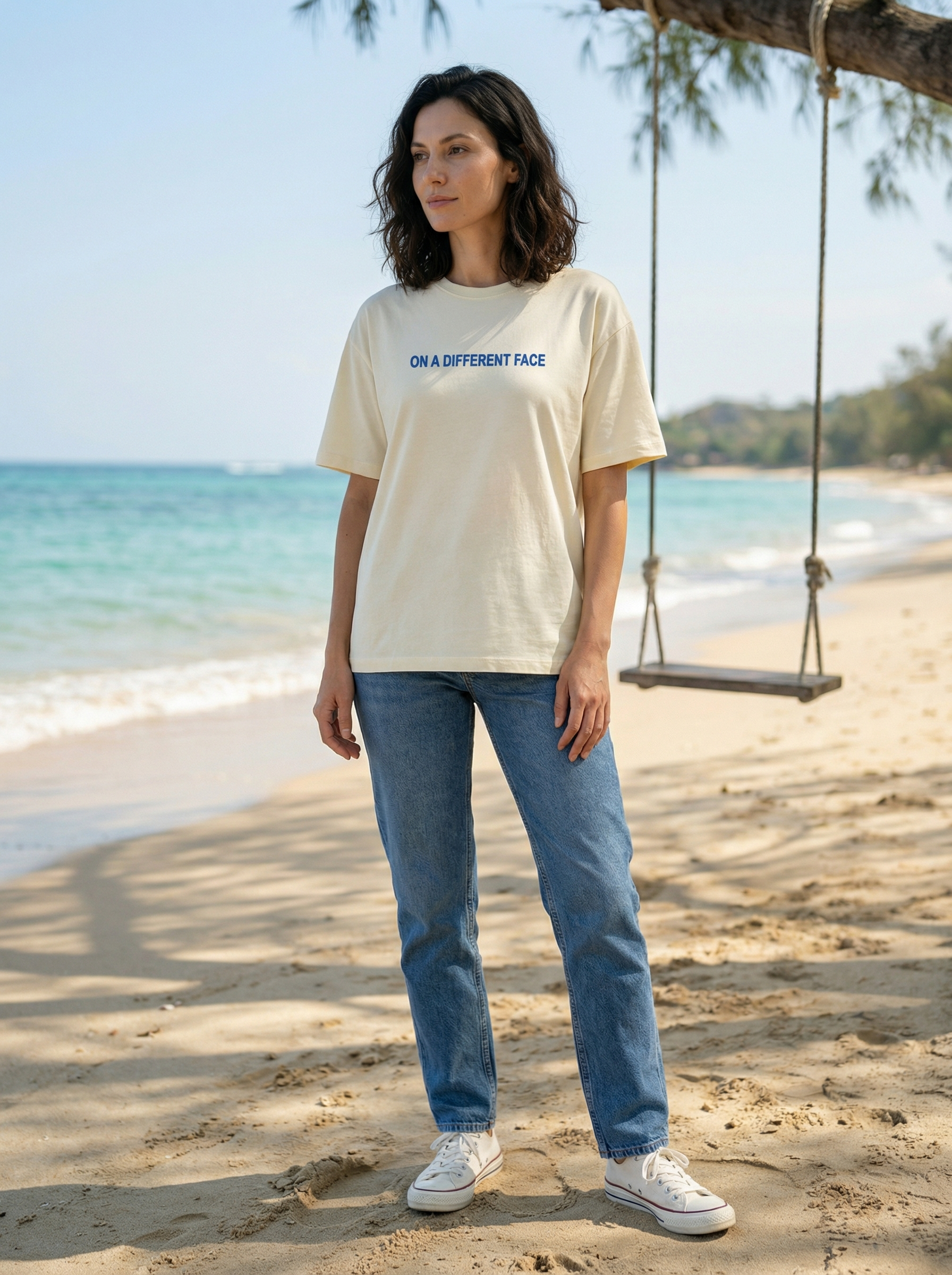 Women’s Off White Oversize Fit Round Neck Half Sleeve T-Shirt