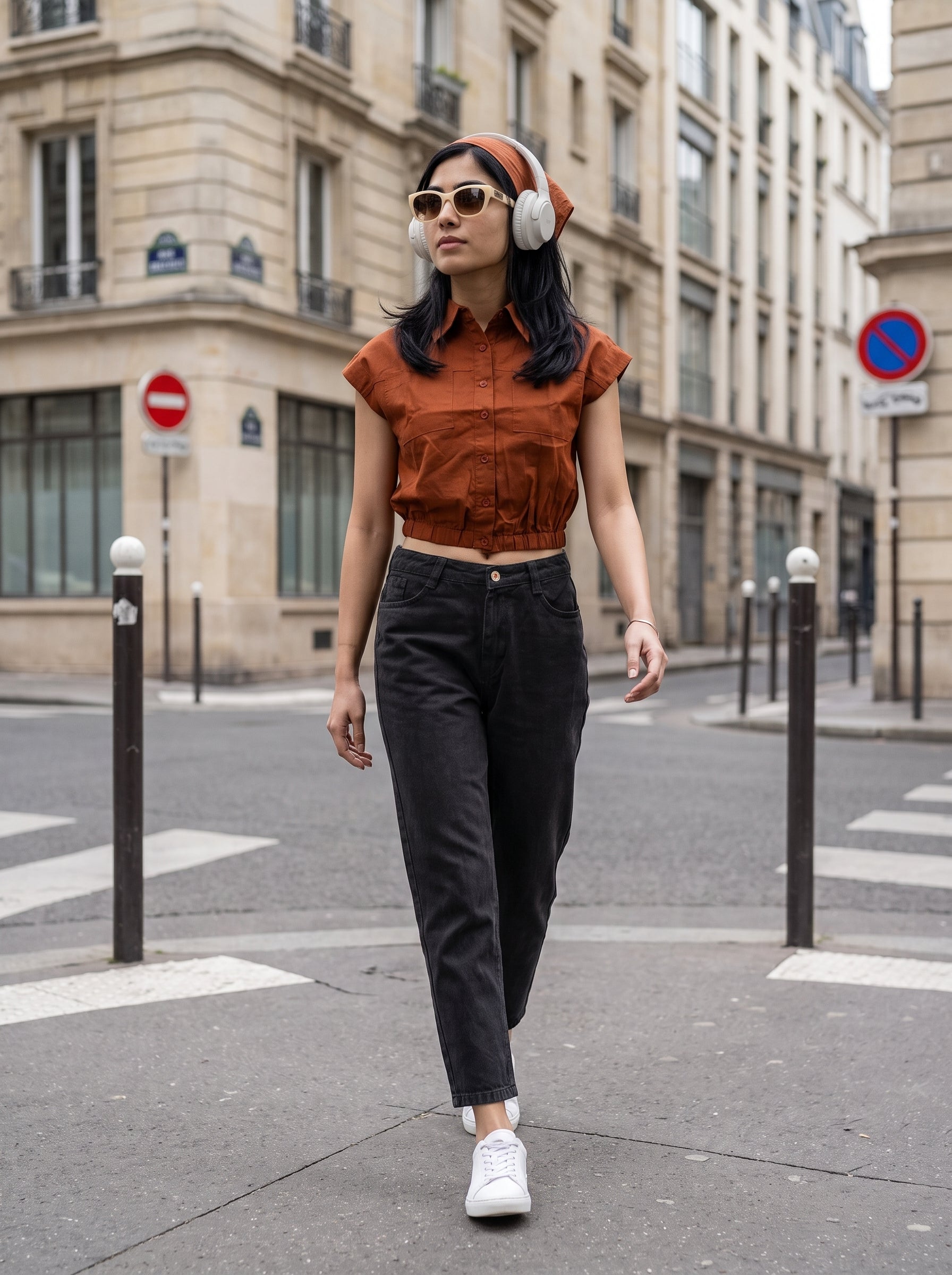 Women's Cotton Twill Brick Orange Regular Fit Top