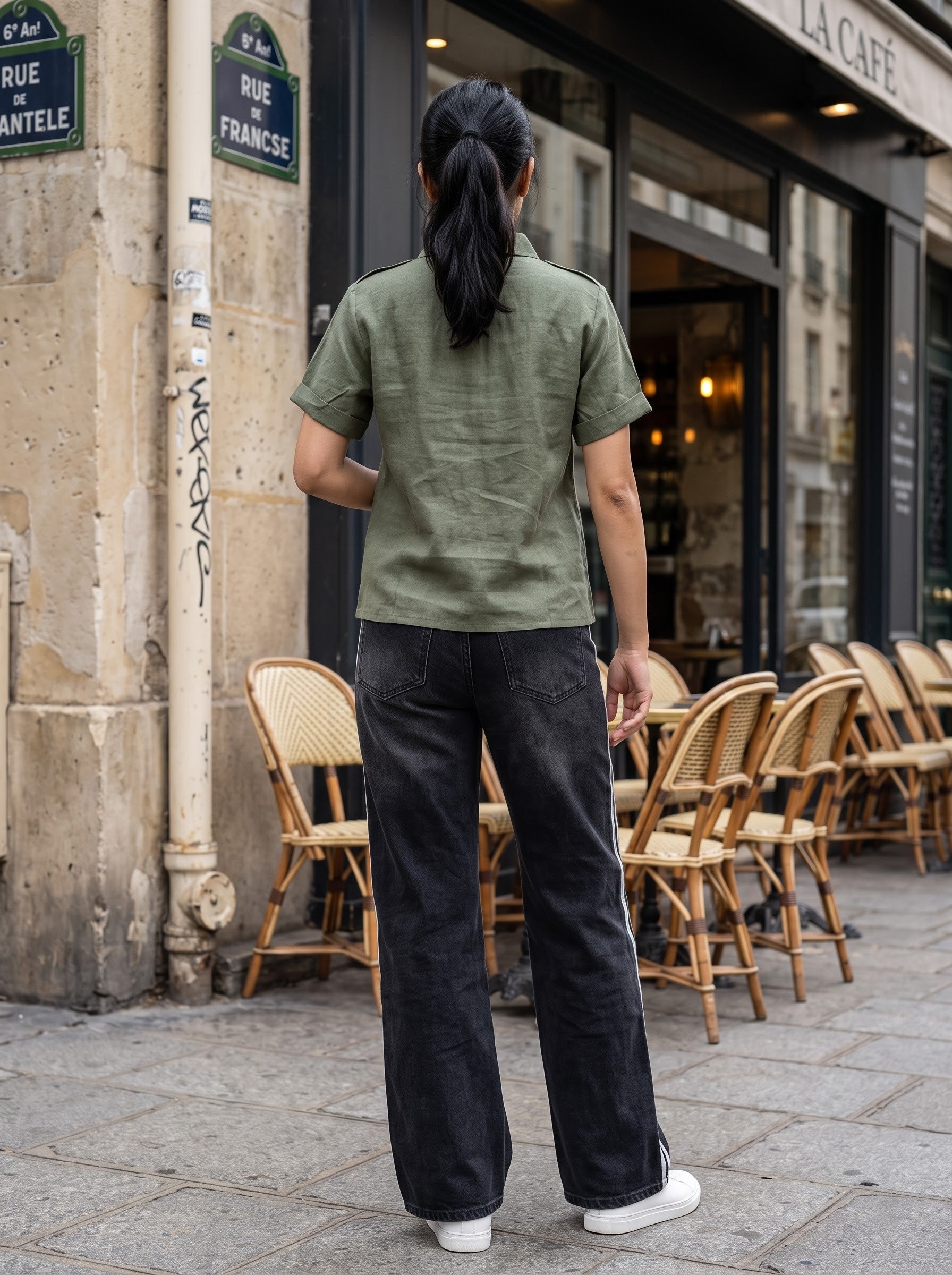 Women's Linen Green Color Regular Fit Top