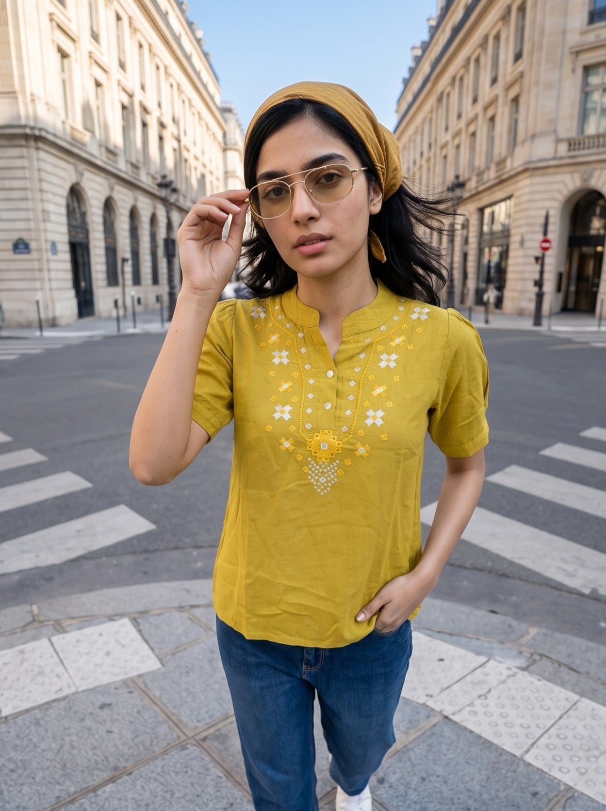Women's Linen Blend Pista Green Regular Fit Top