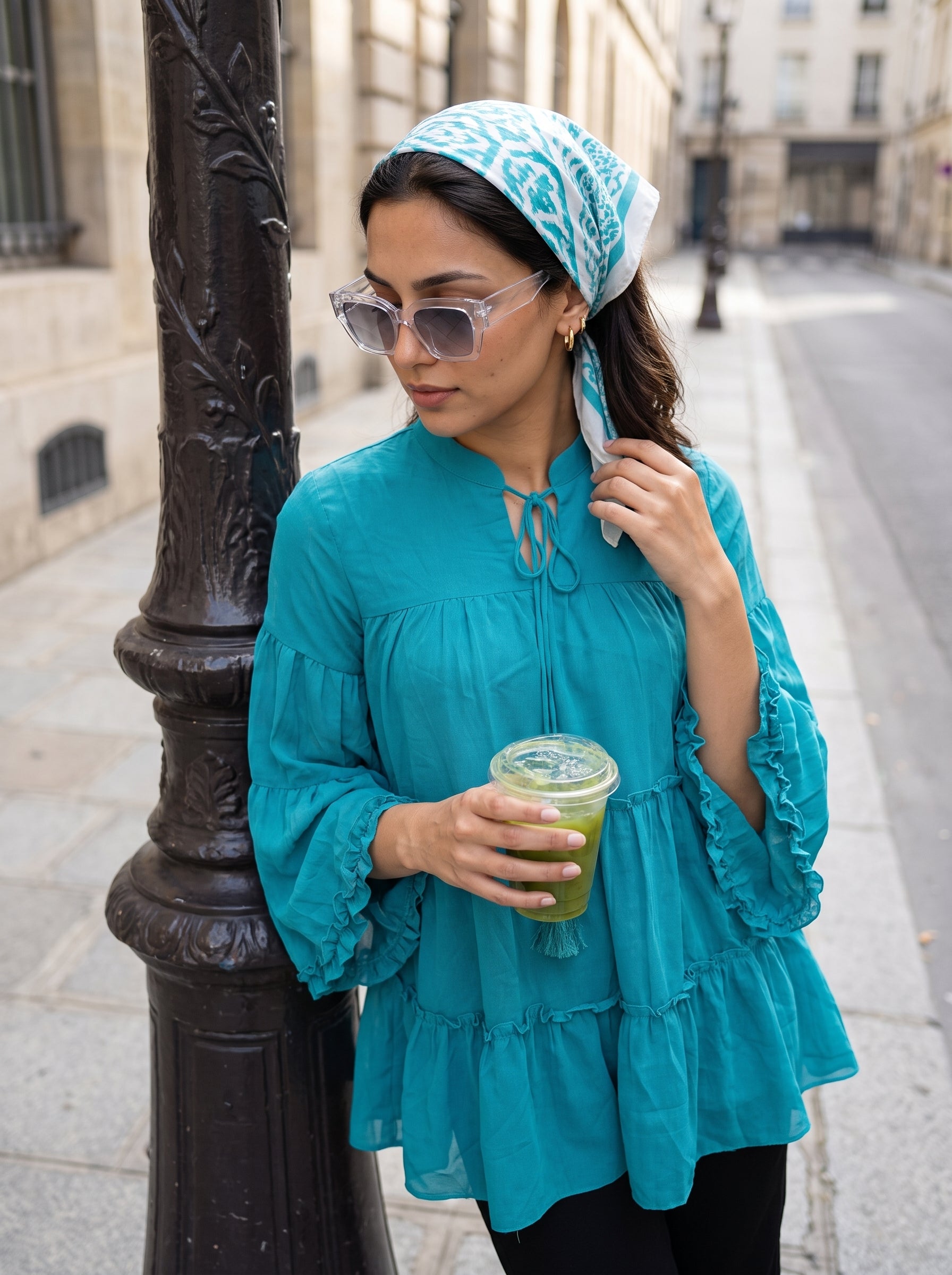 Women's Georgette Green Regular Fit Top