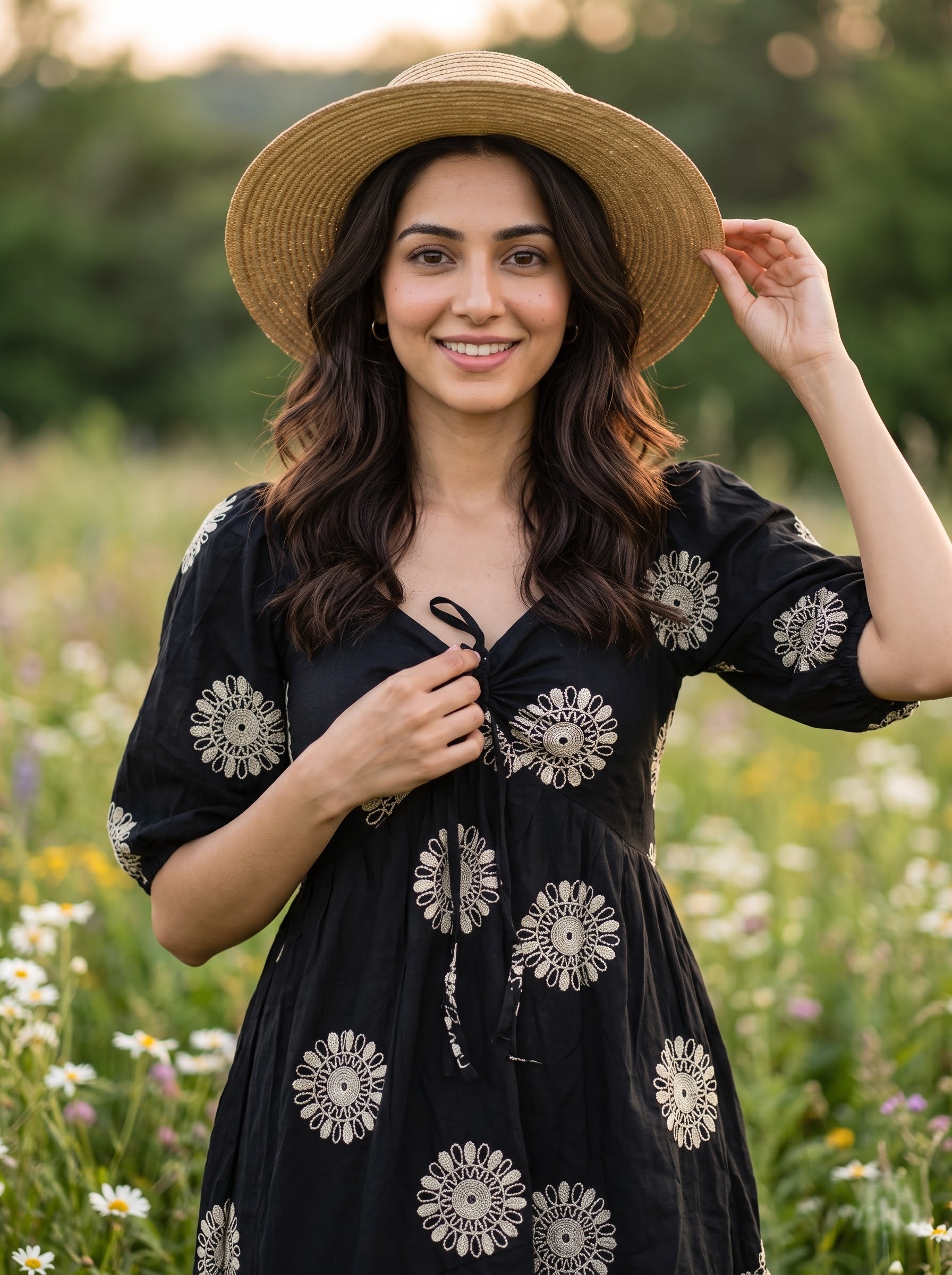 Women's Vatican Embroidered Black Color Regular Fit Dresses