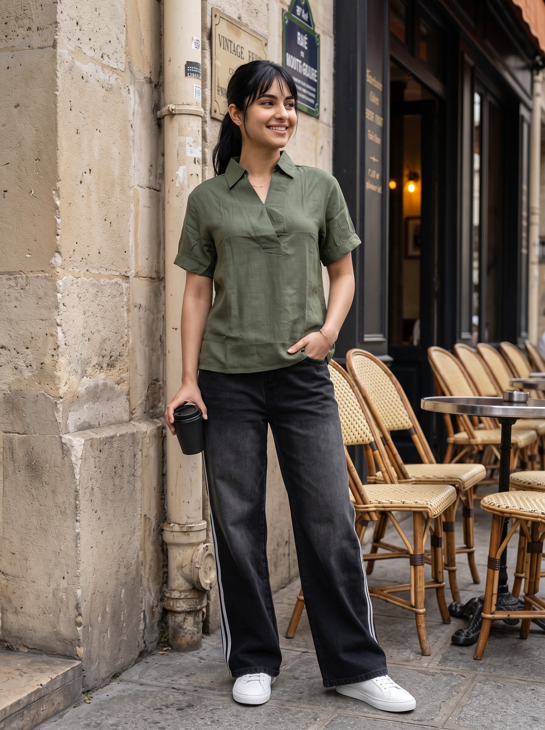 Women's Linen Green Color Regular Fit Top