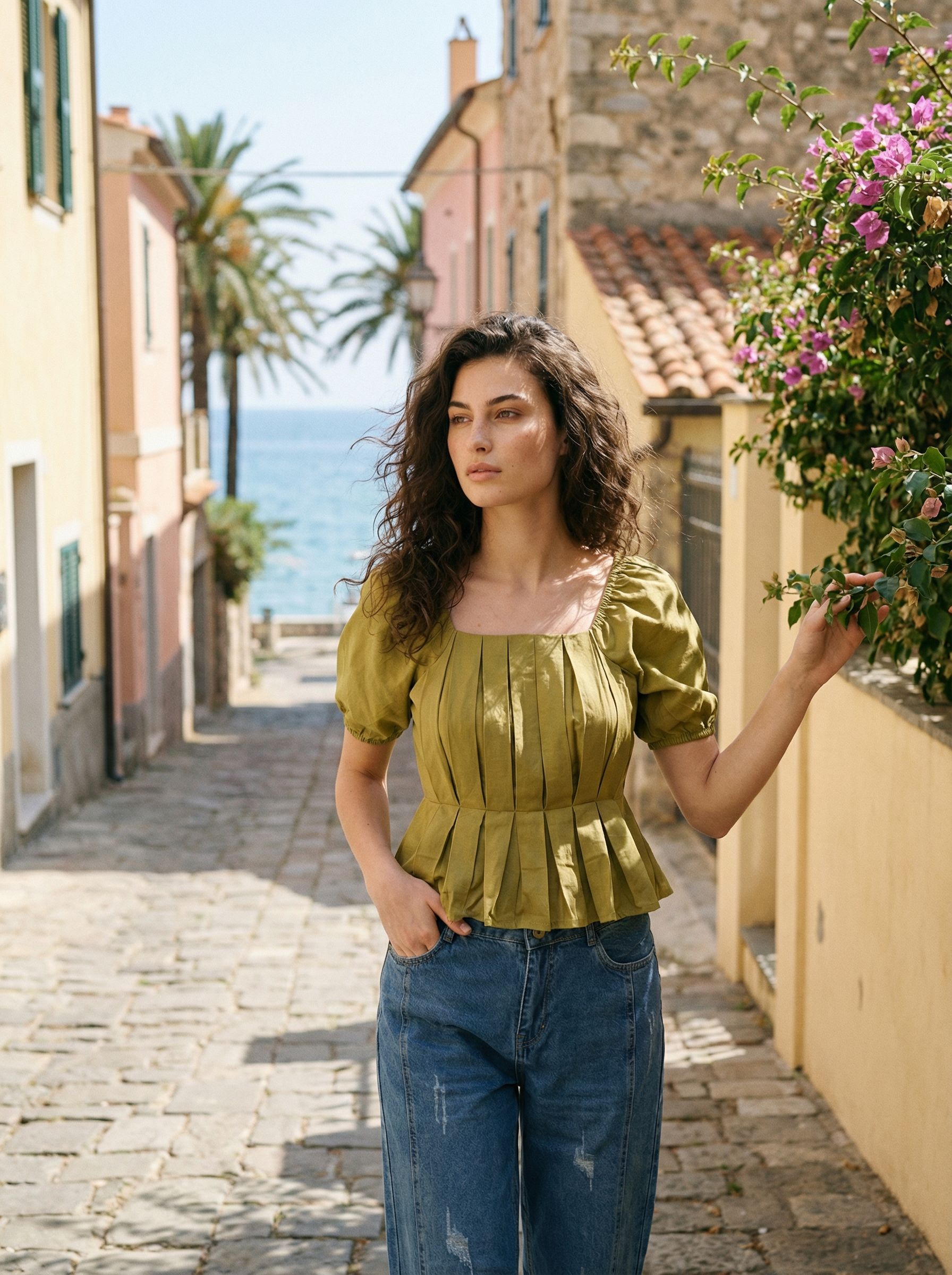 Mustard Regular Fit Square Neck Womens Top