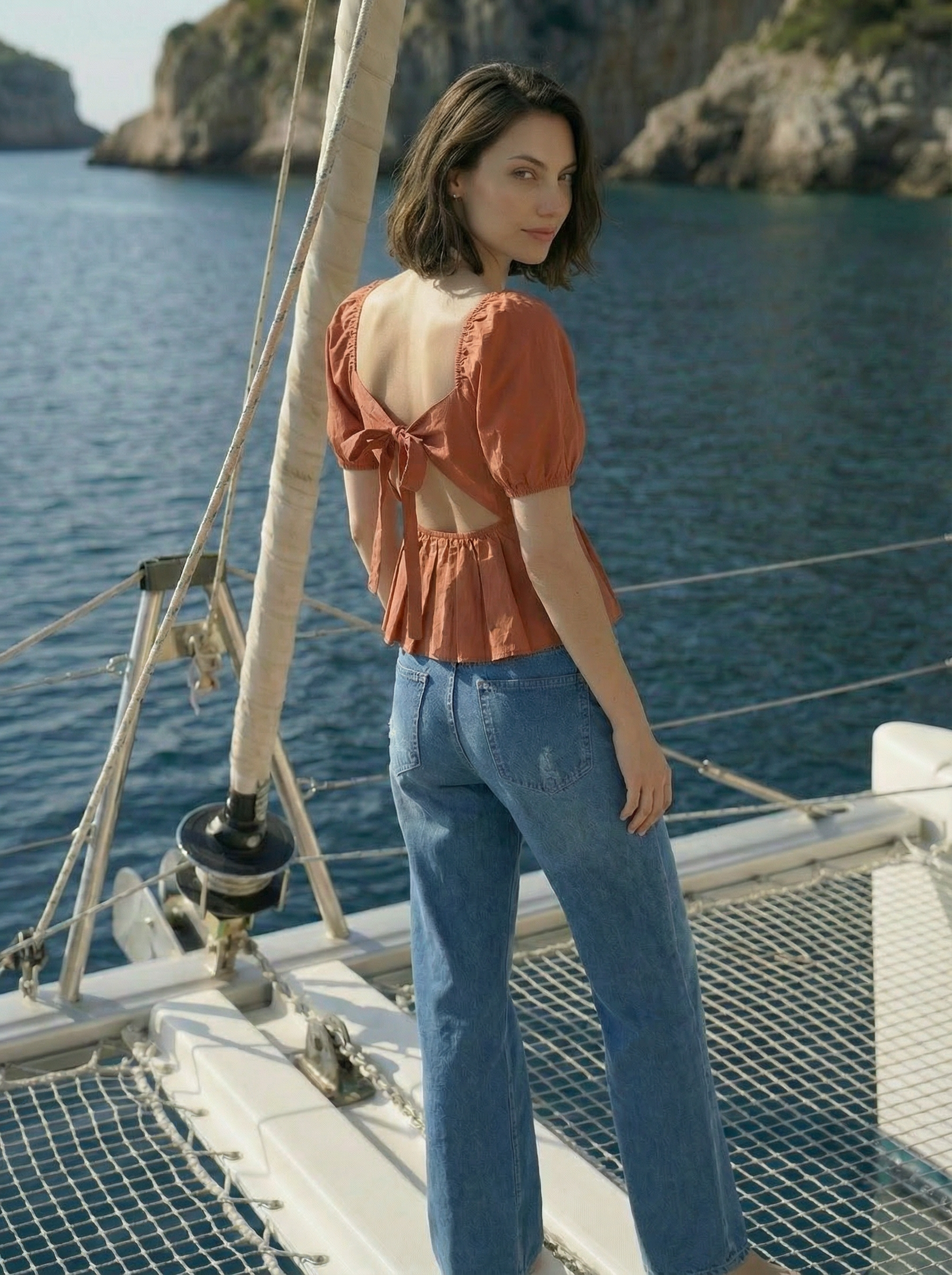 Rust Regular Fit Square Neck Women's Top