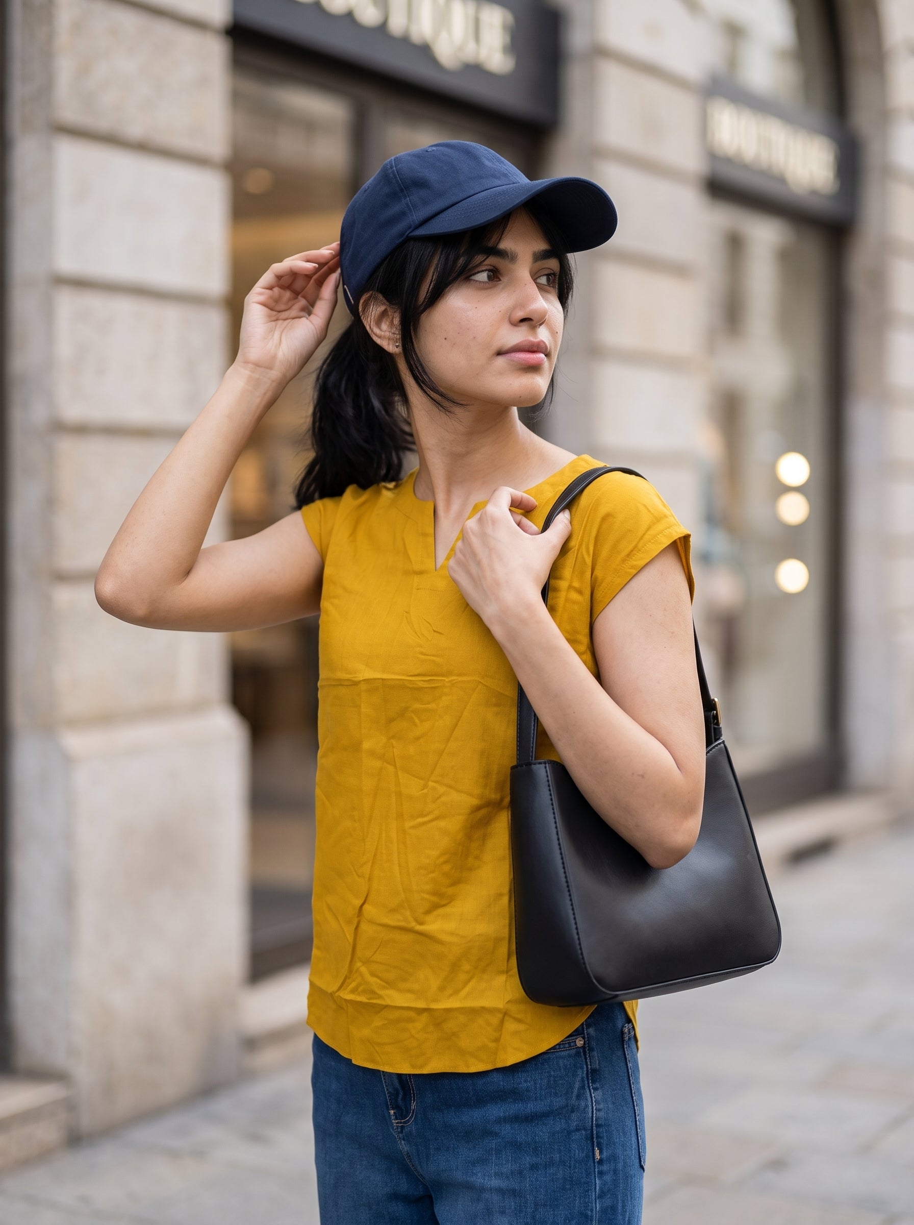 Women's Rayon Slub Mustard Regular Fit Top