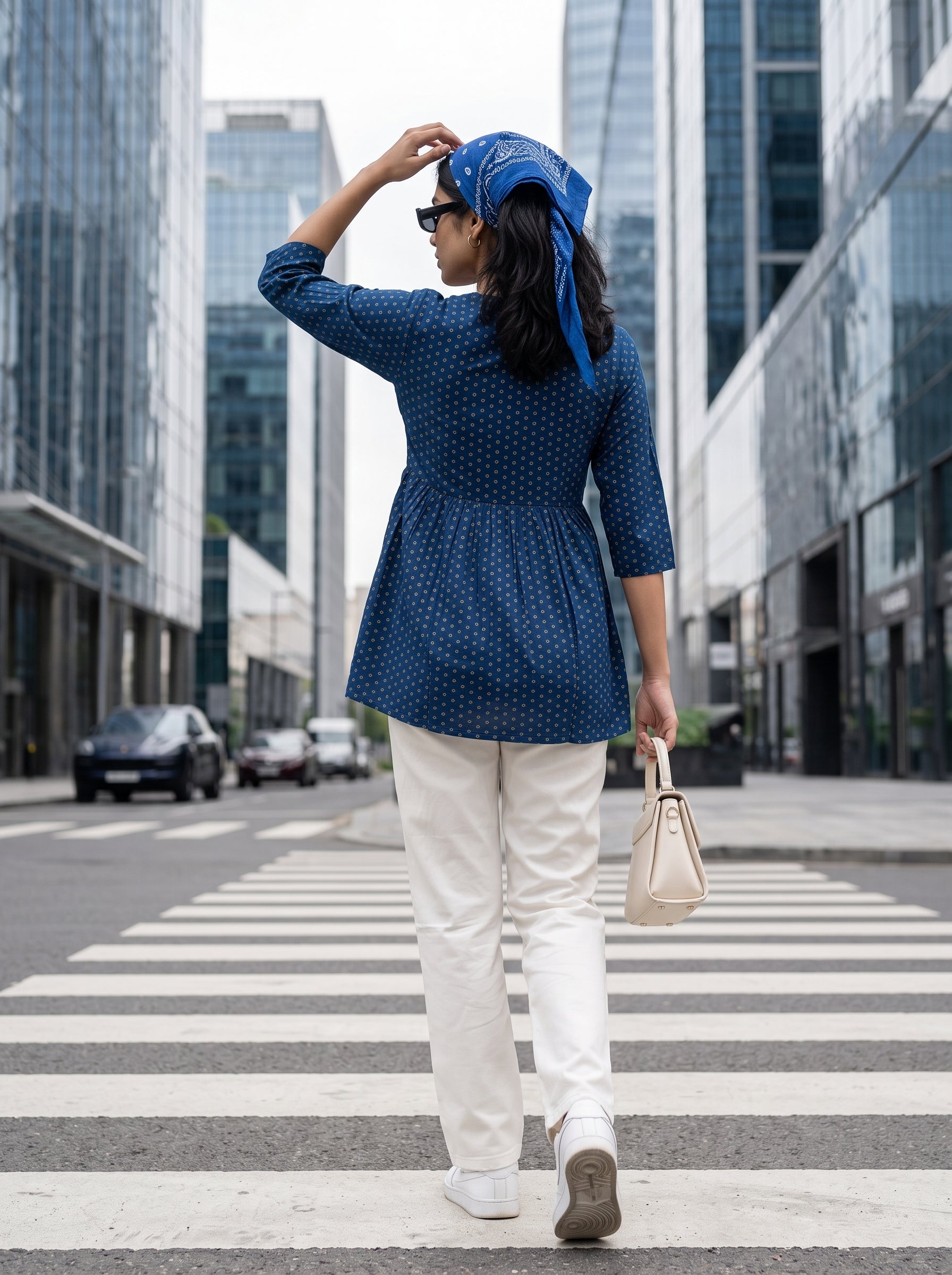 Women's Printed Dark Blue Relaxed Fit Top