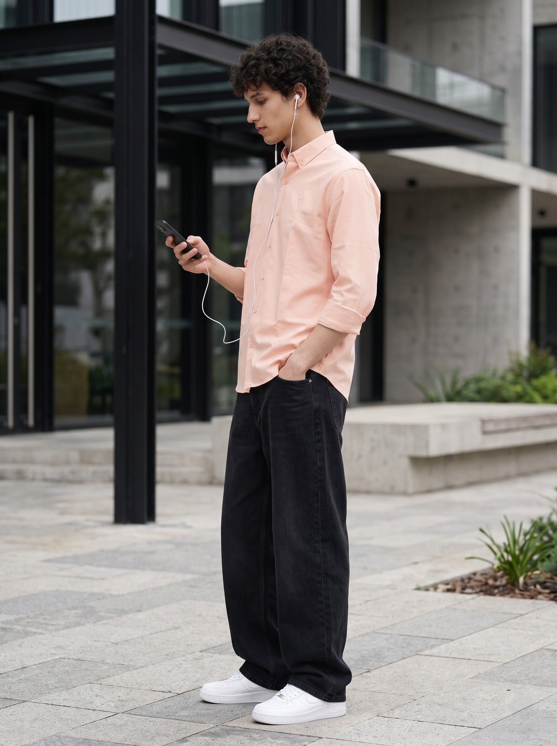 Men's Cotton Oxford Peach Color Regular Fit Shirt