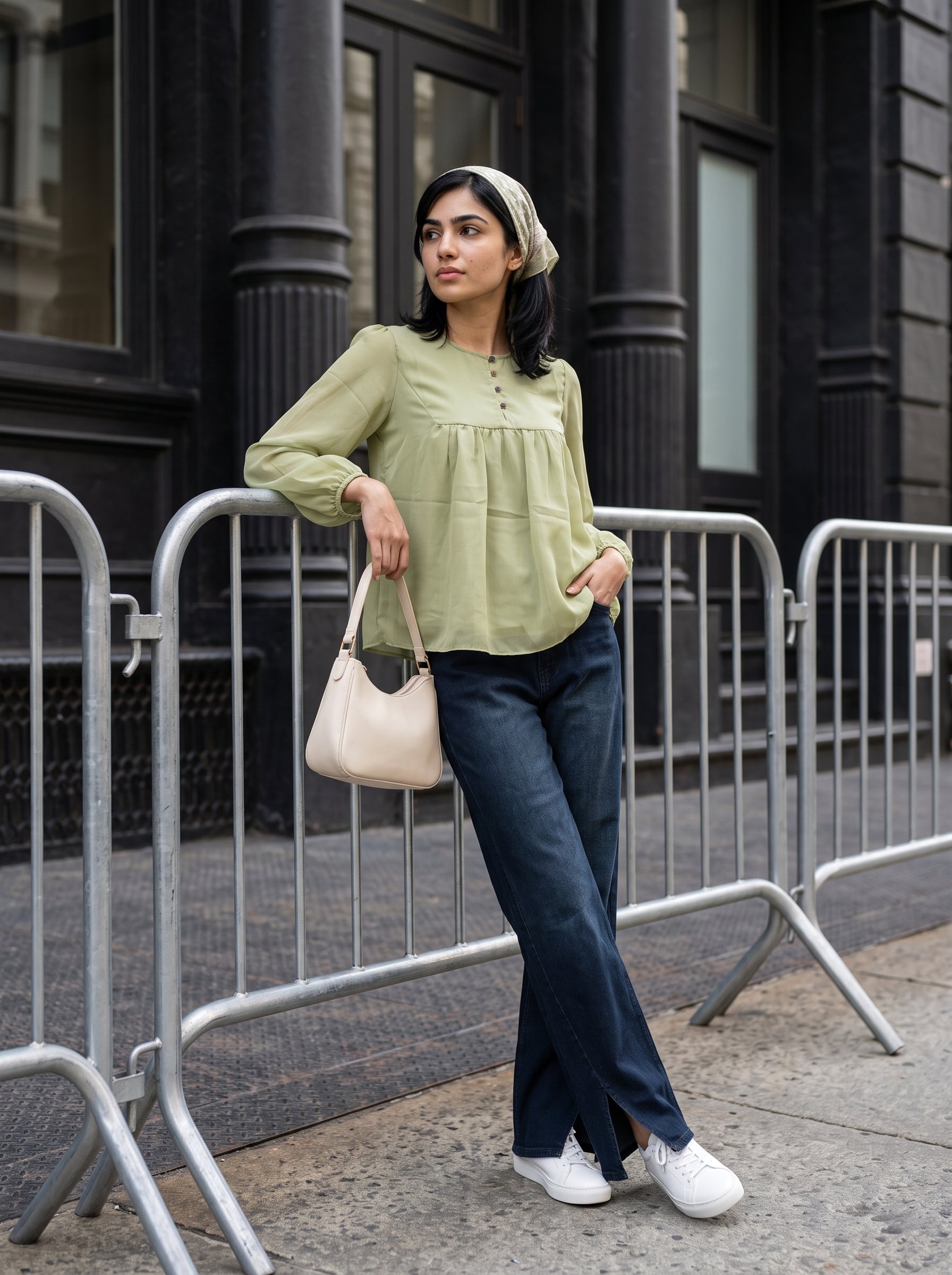 Women's Georgette  Green Regular Fit Top