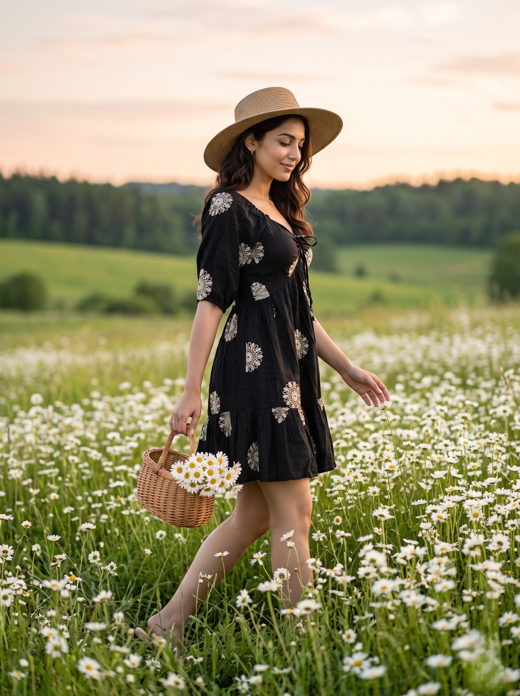 Women's Vatican Embroidered Black Color Regular Fit Dresses