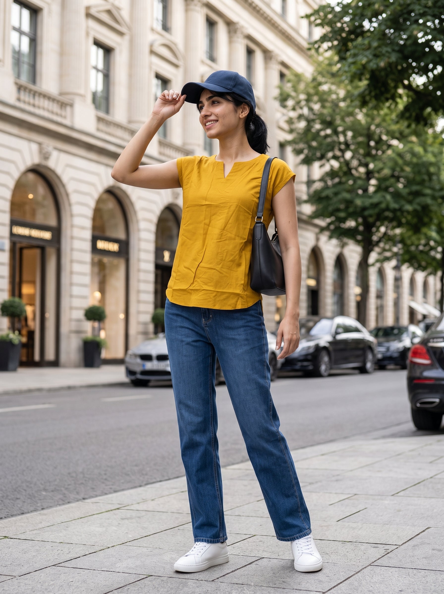 Women's Rayon Slub Mustard Regular Fit Top