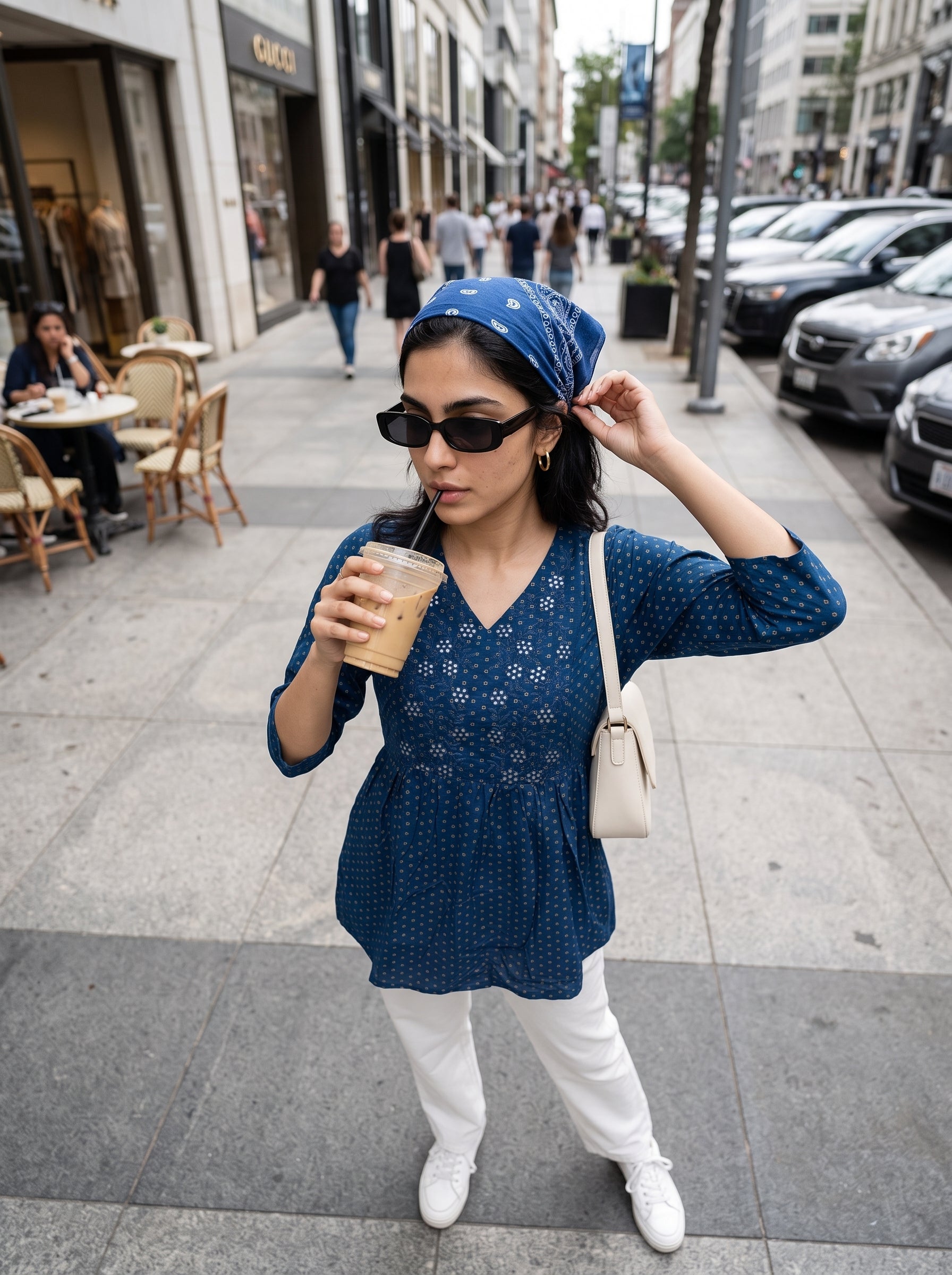 Women's Printed Dark Blue Relaxed Fit Top
