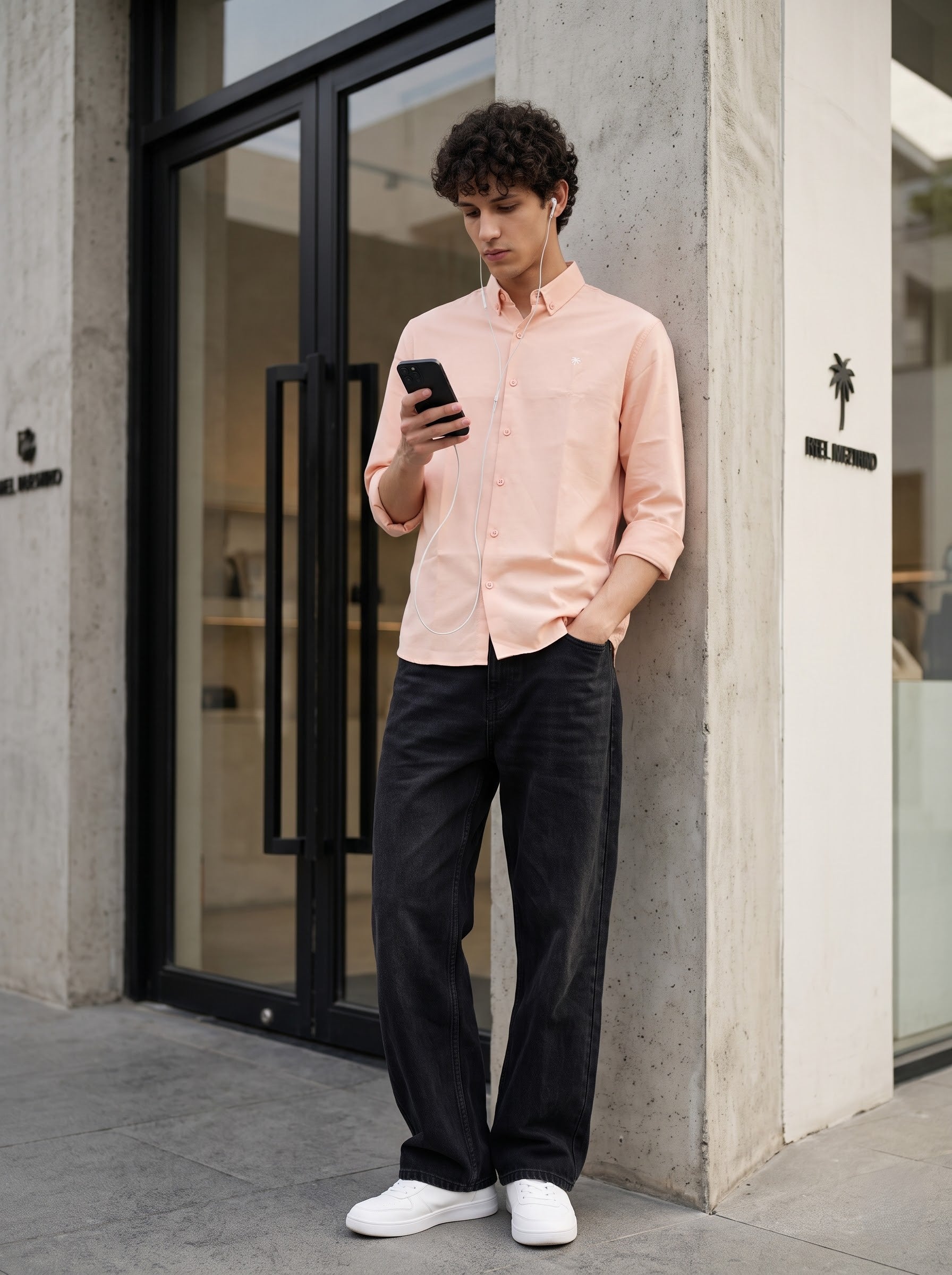 Men's Cotton Oxford Peach Color Regular Fit Shirt