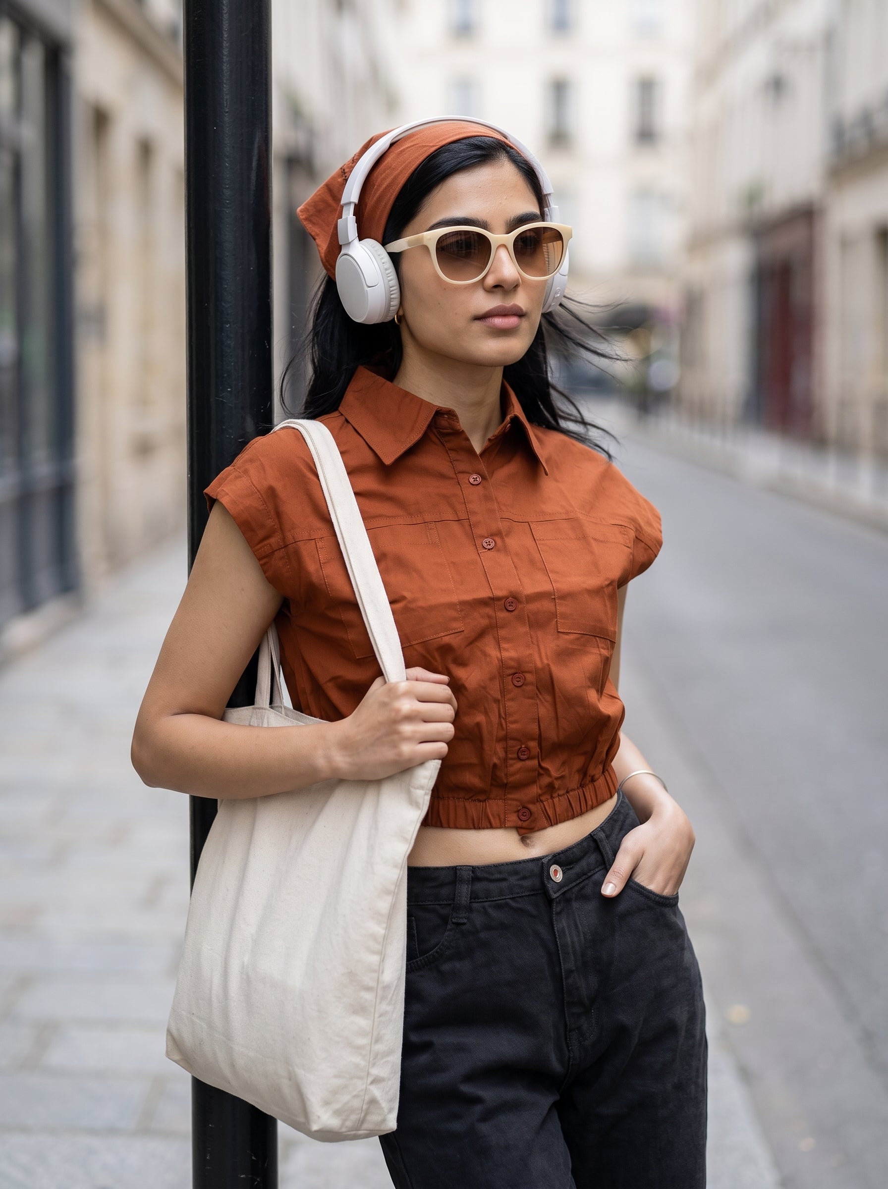 Women's Cotton Twill Brick Orange Regular Fit Top