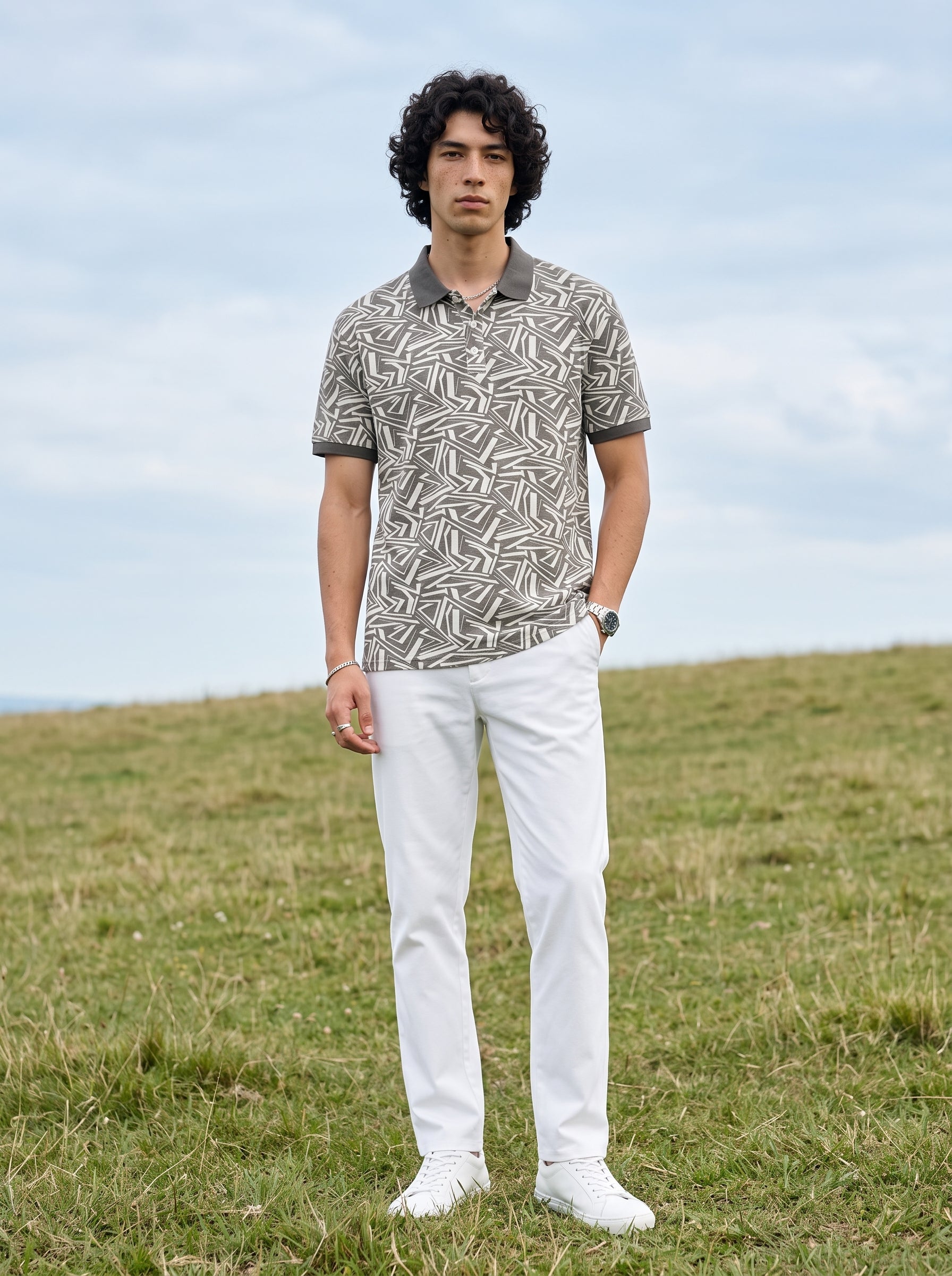 Men's 100% Cotton Polo Pique Grey Relaxed Fit Polo T Shirt