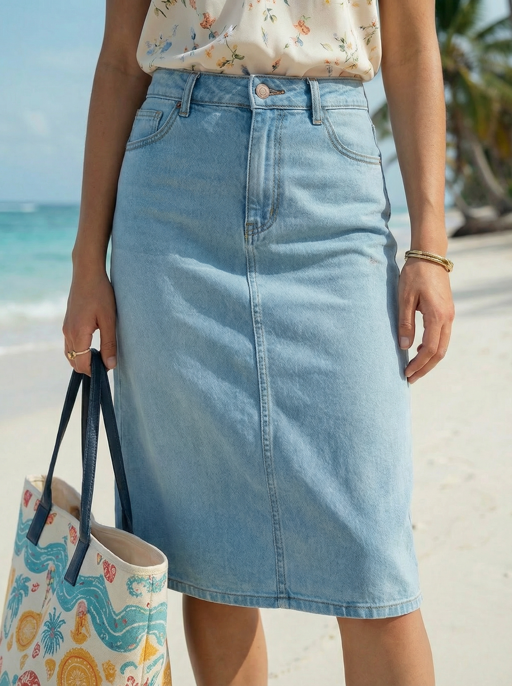 Women’s Ice Blue Denim Regular Fit Skirt