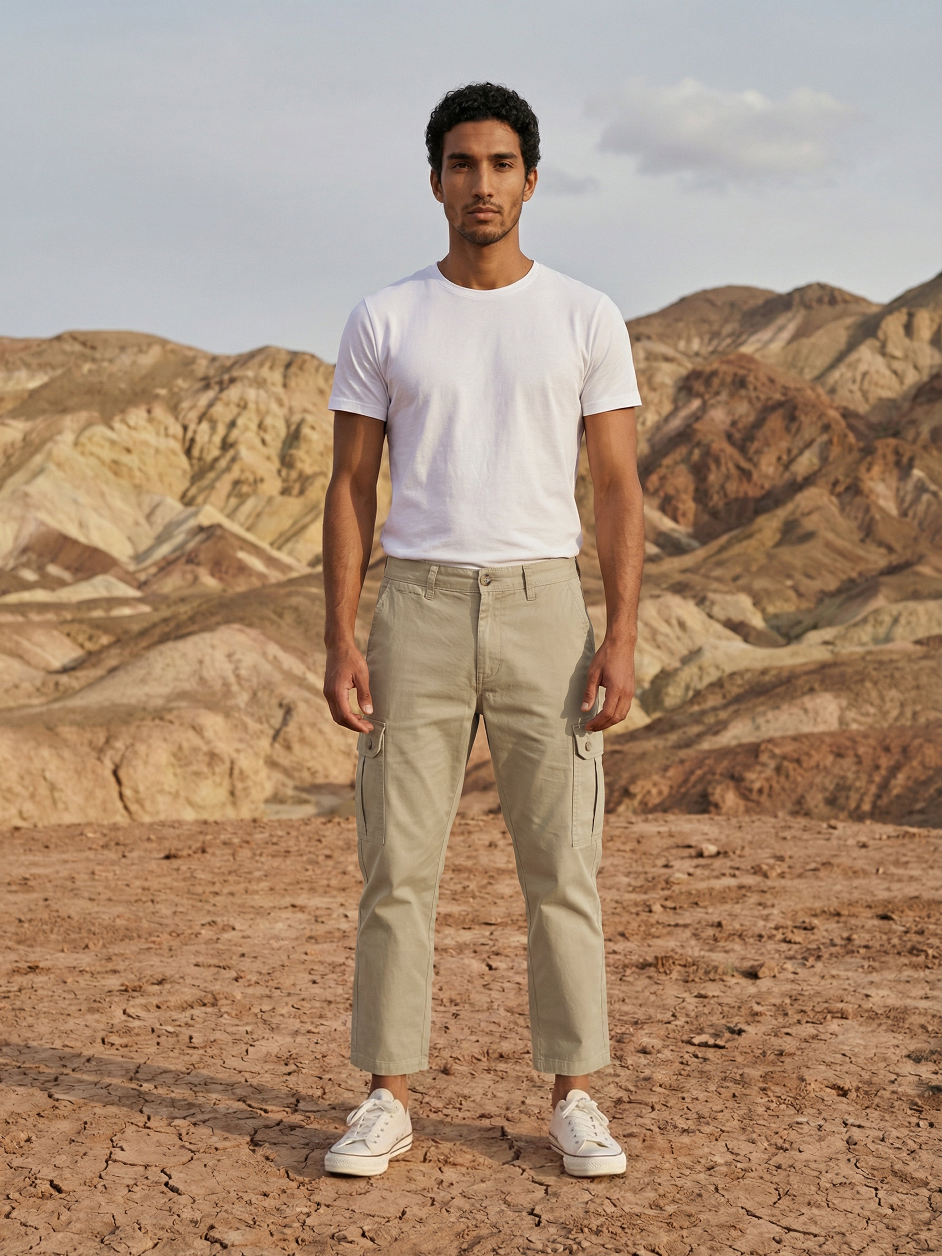 Khaki Spandex  Cargos For Male