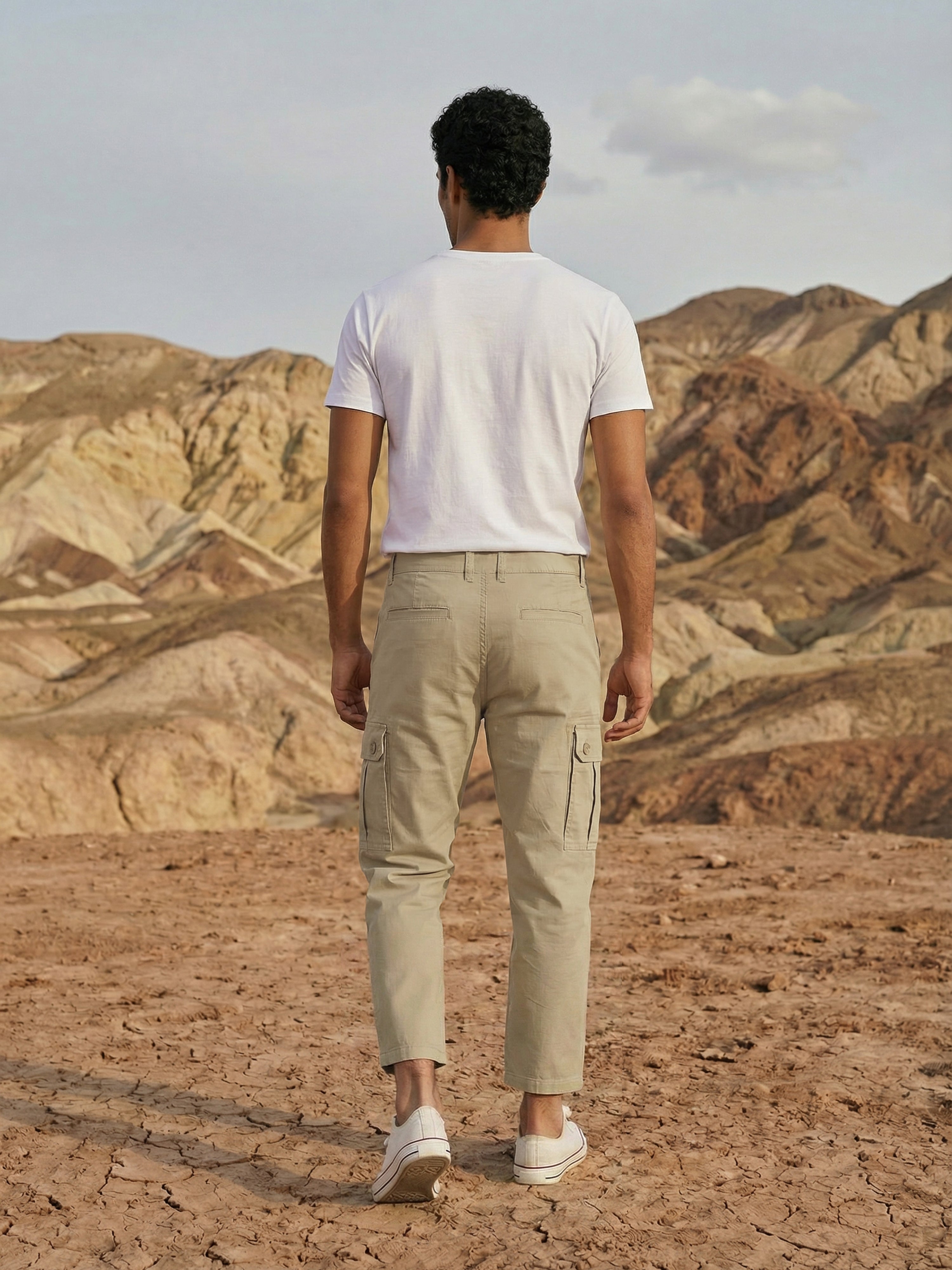 Khaki Spandex  Cargos For Male