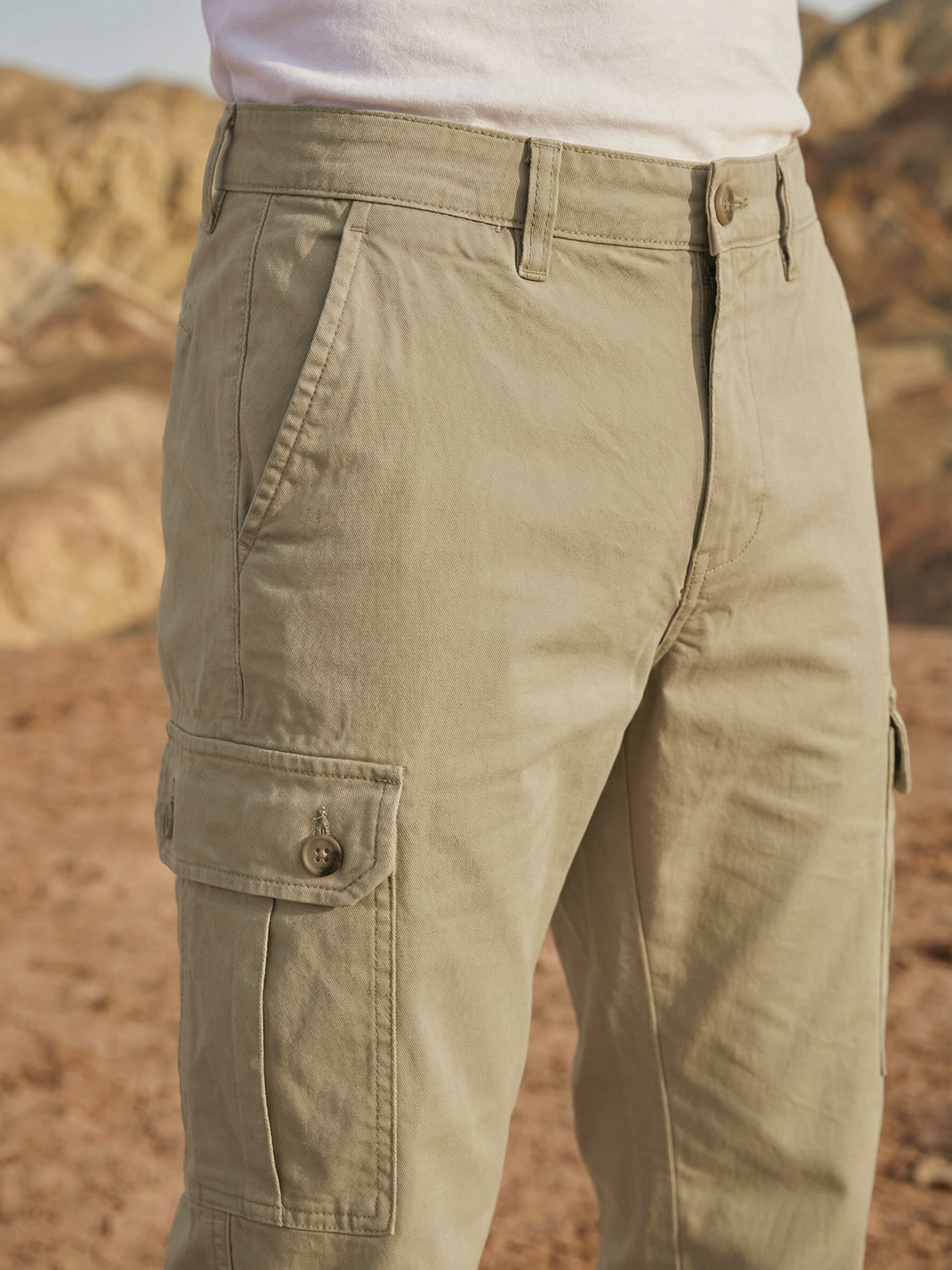 Khaki Spandex  Cargos For Male