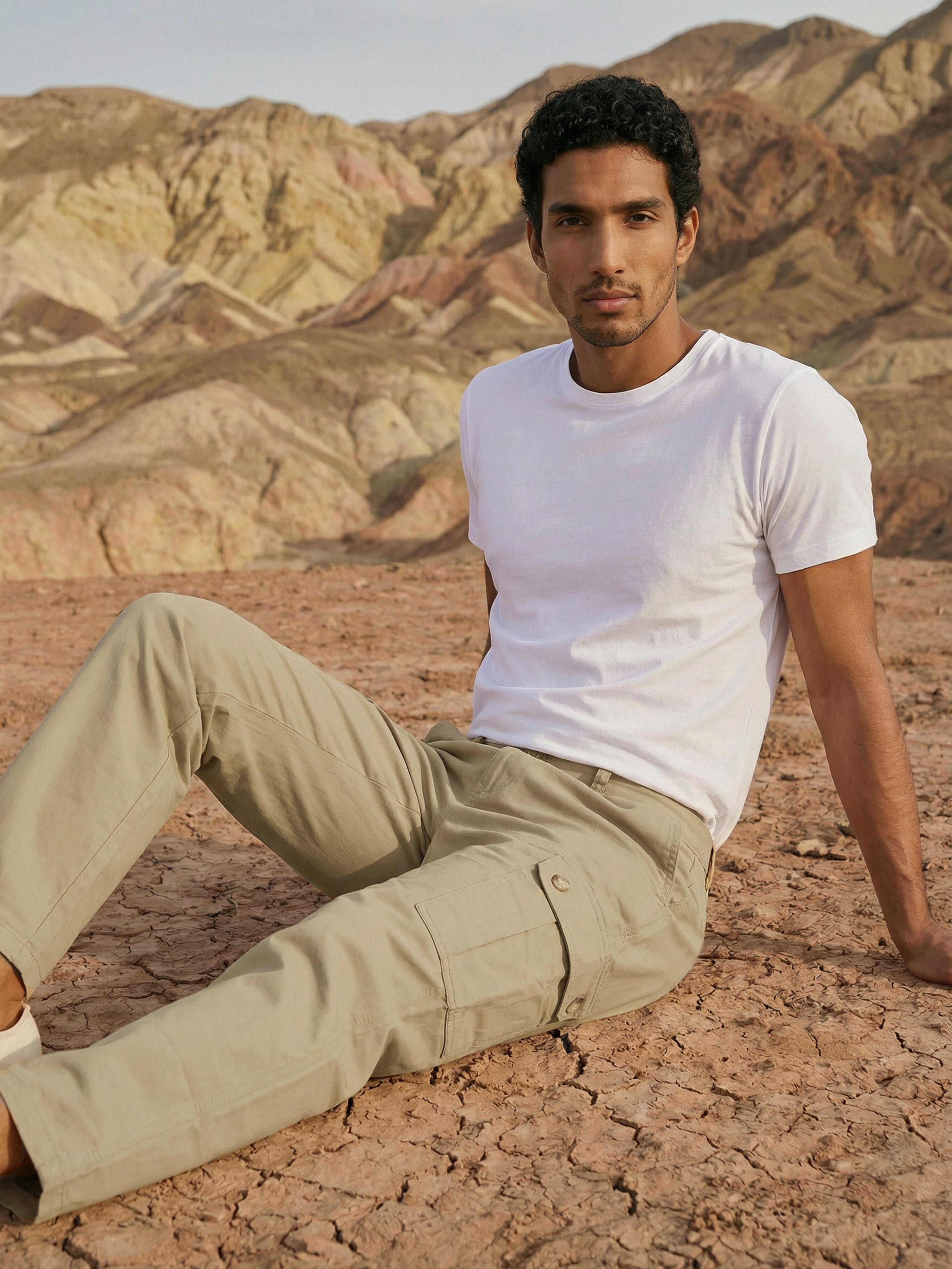 Khaki Spandex  Cargos For Male