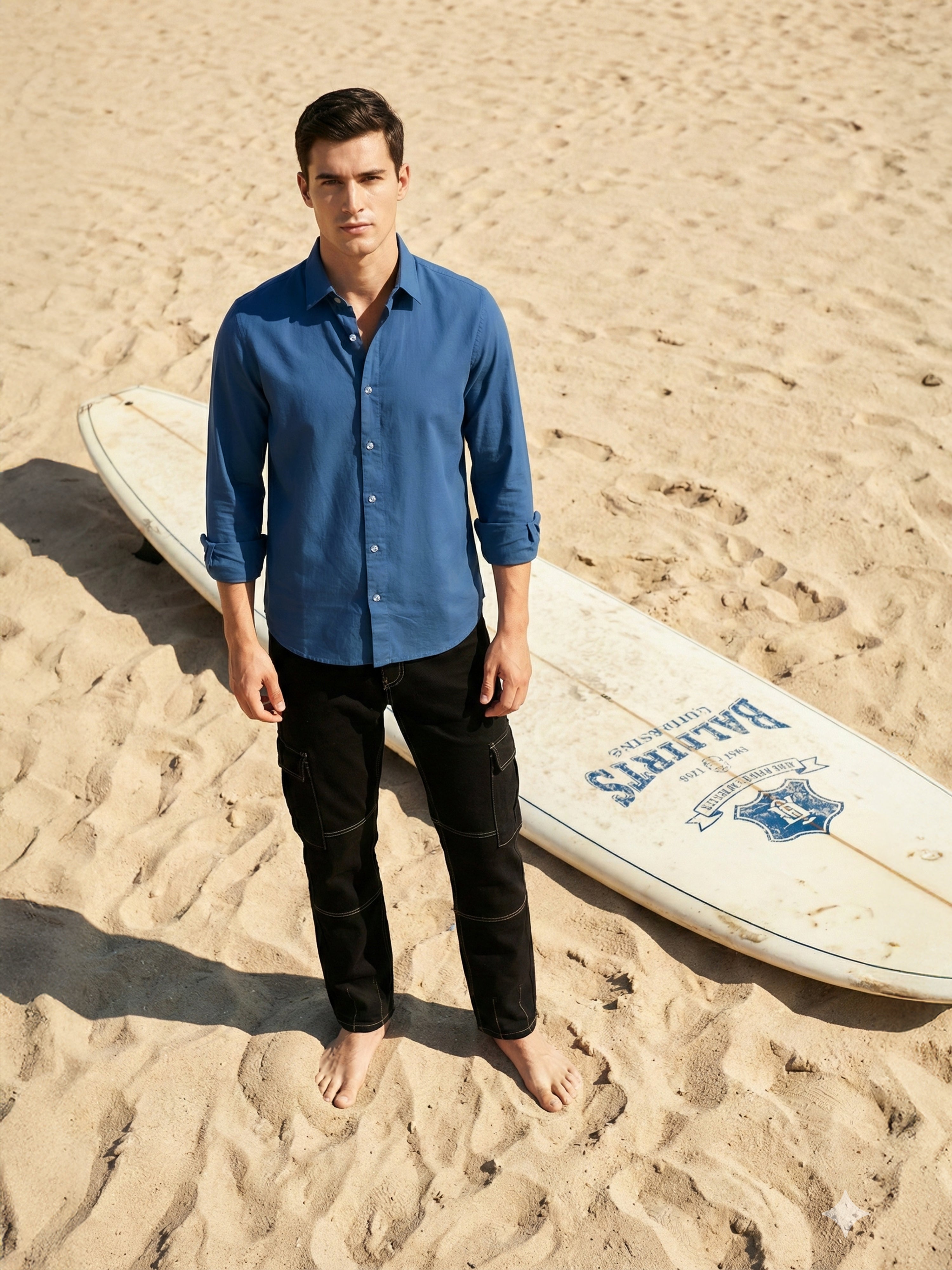 Blue Semi Cotton Cut Away Collar Full Sleeves Mens Shirt