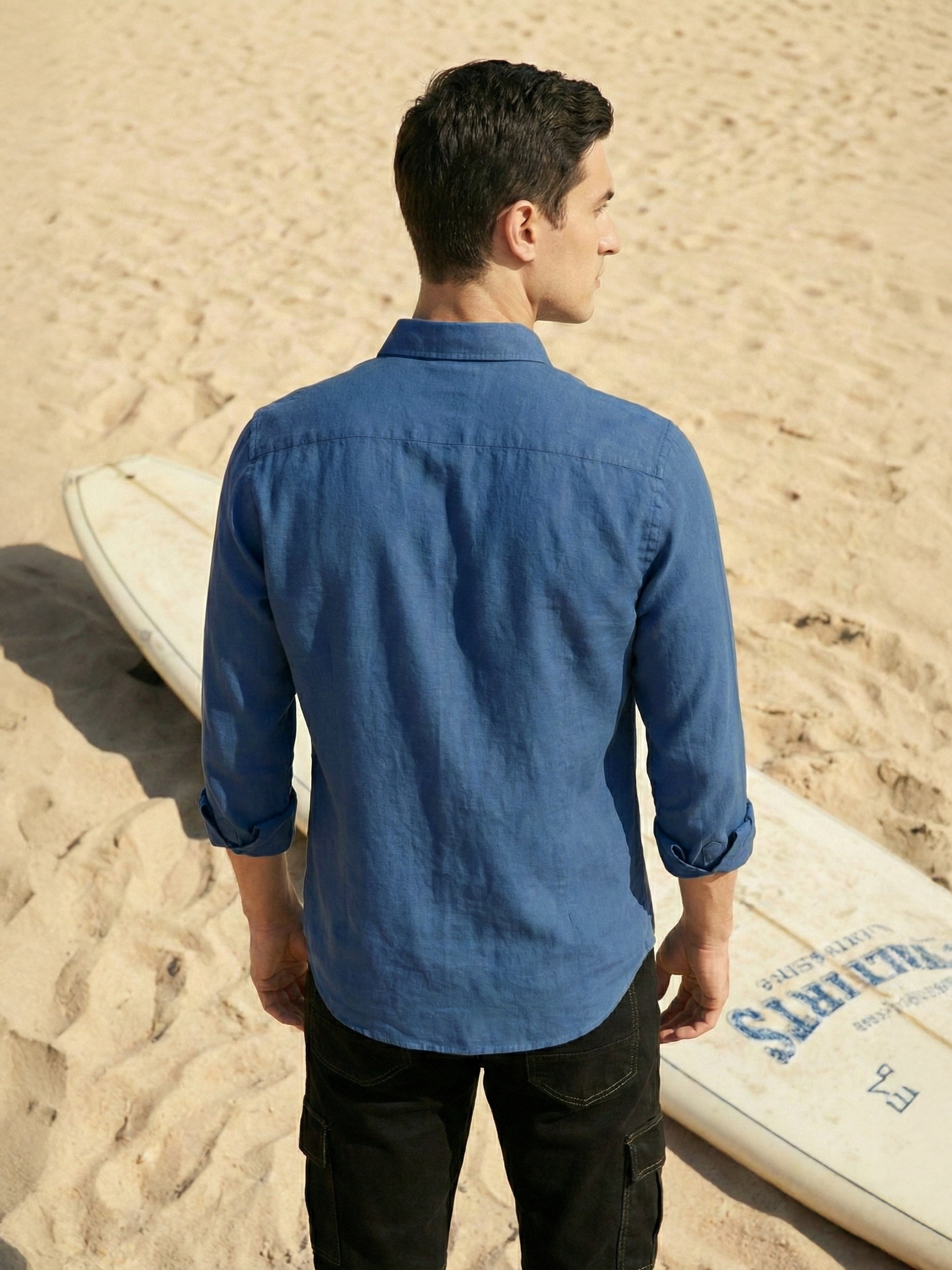 Blue Semi Cotton Cut Away Collar Full Sleeves Mens Shirt