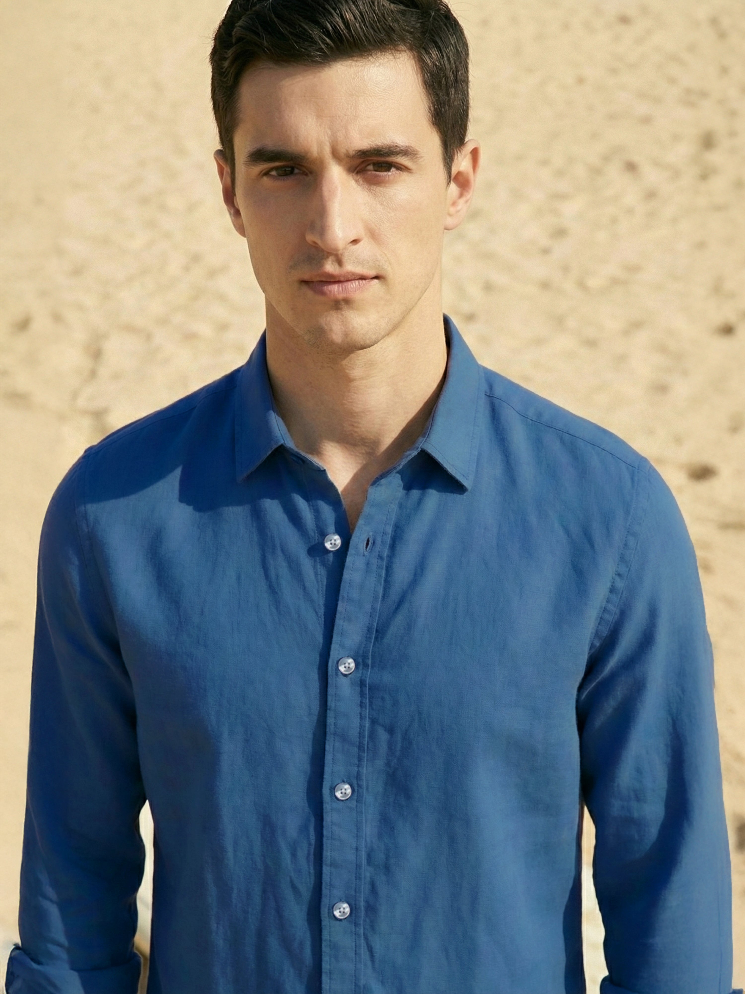 Blue Semi Cotton Cut Away Collar Full Sleeves Mens Shirt