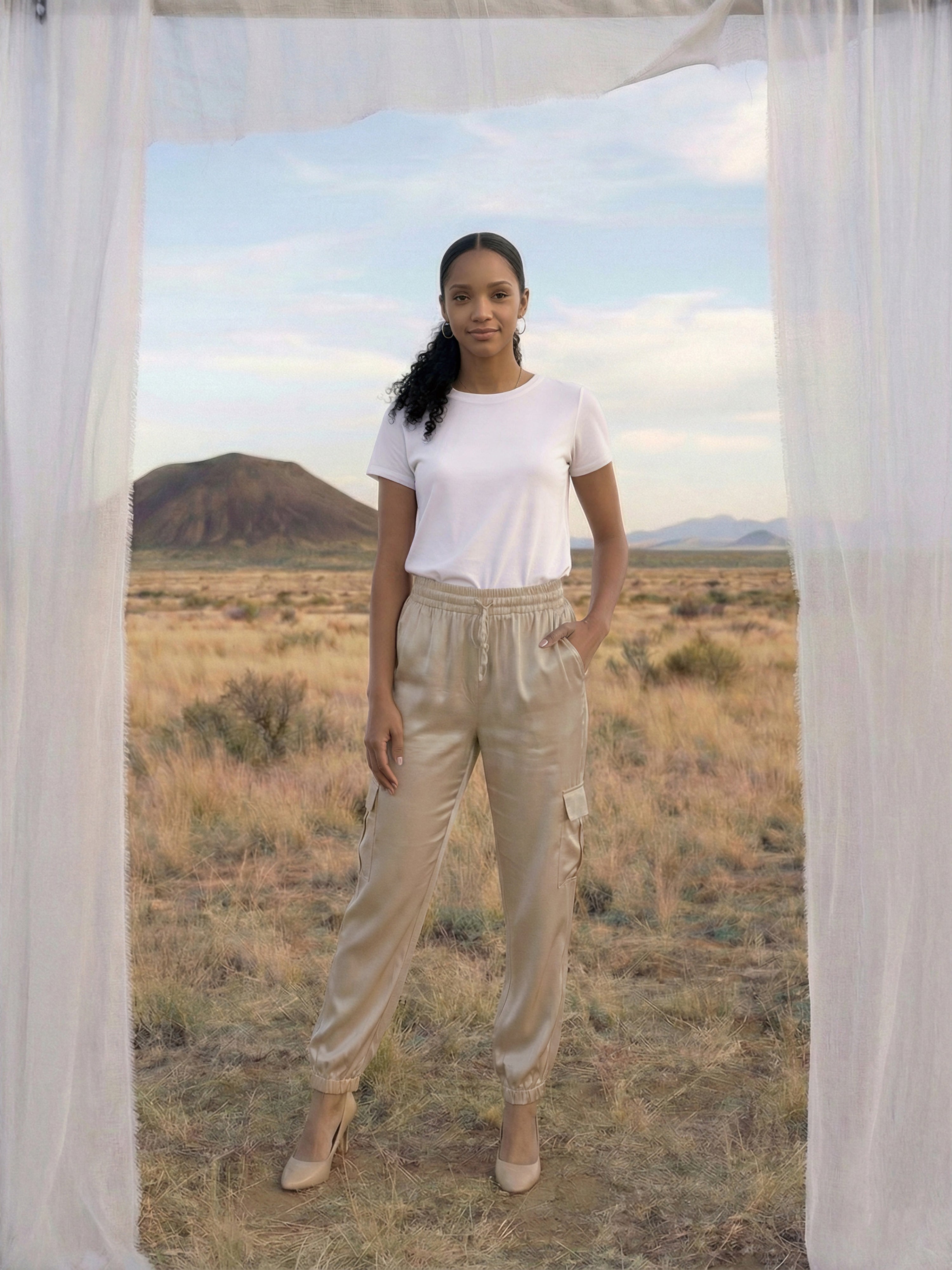 Beige Suvi Slub  Cargos For Womens