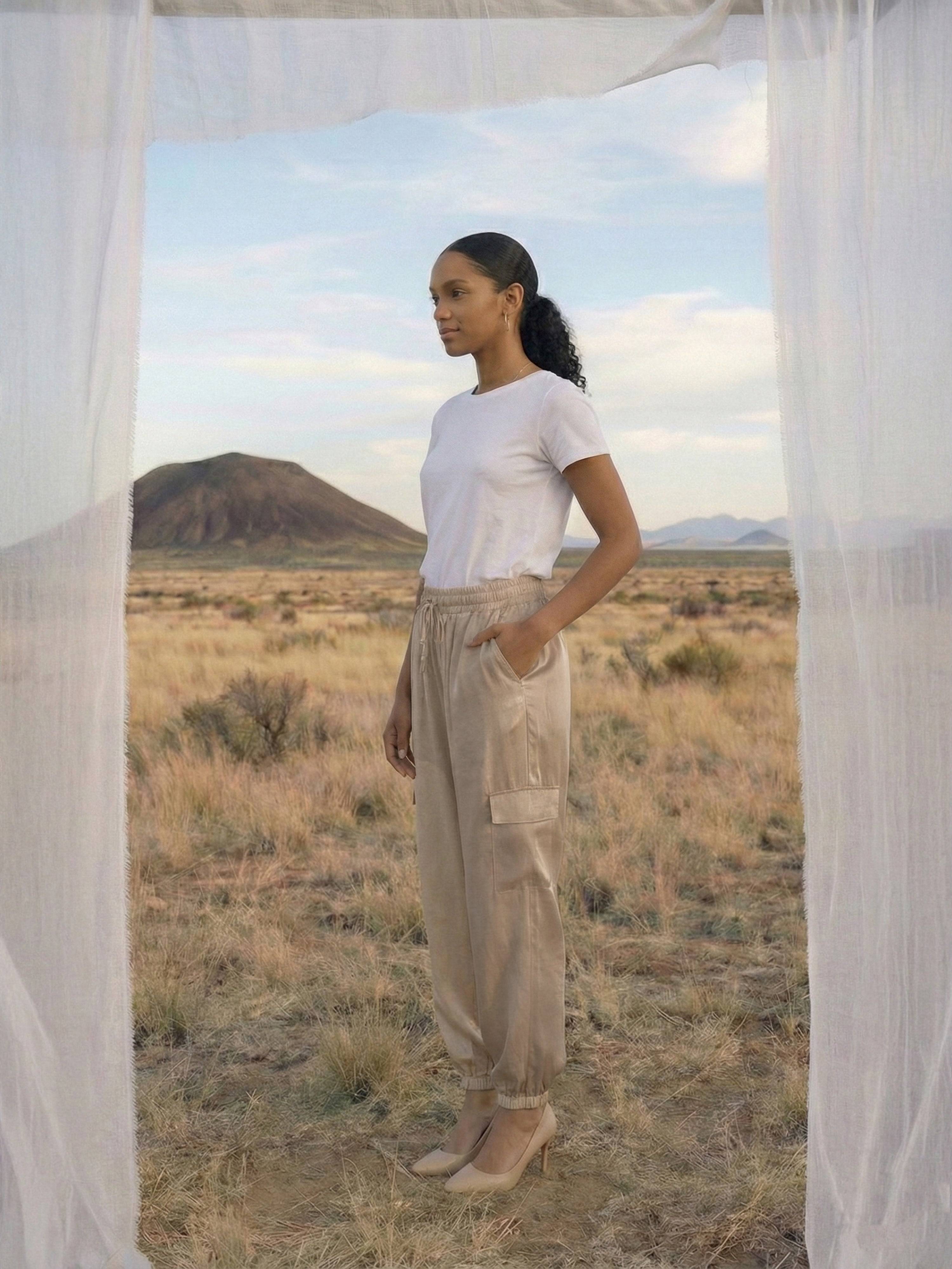 Beige Suvi Slub  Cargos For Womens