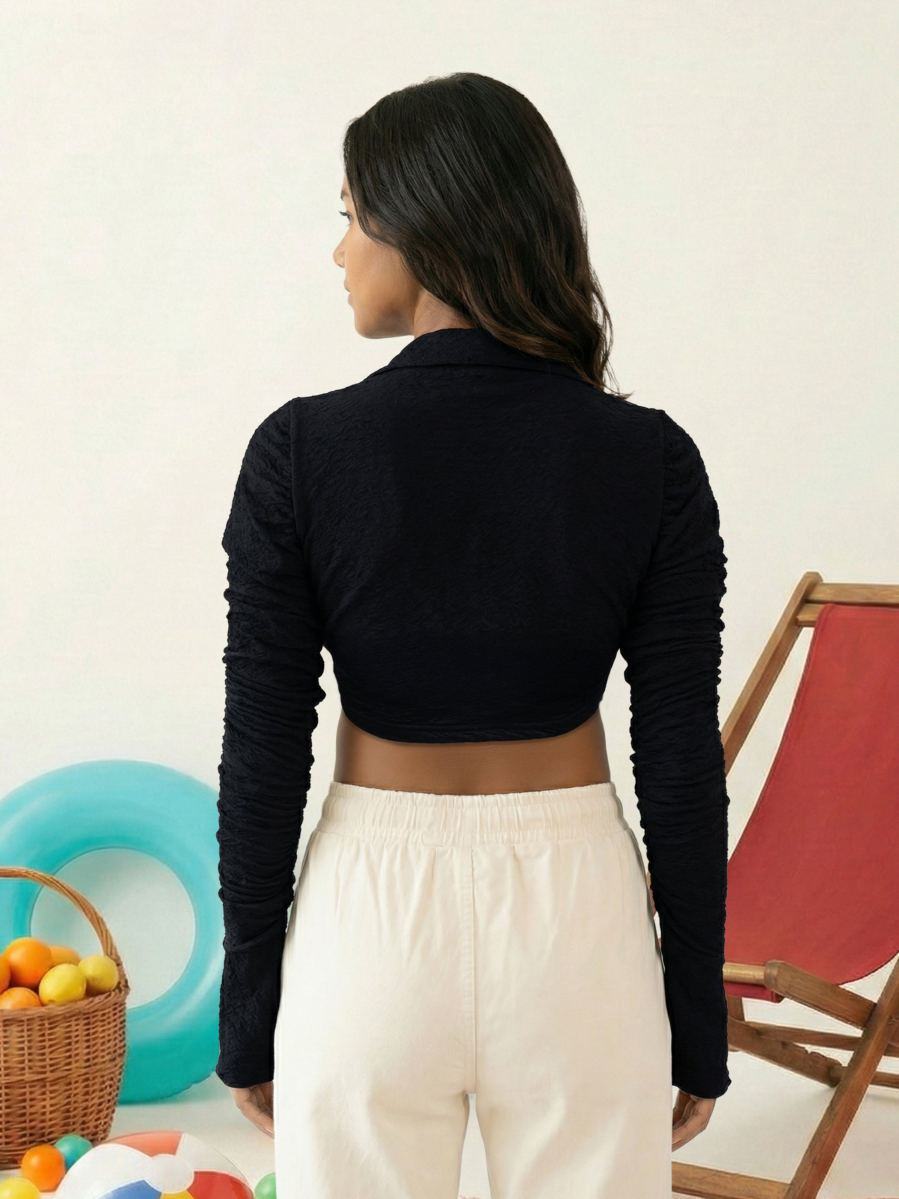 Women's Crop Top with Overlap Neck