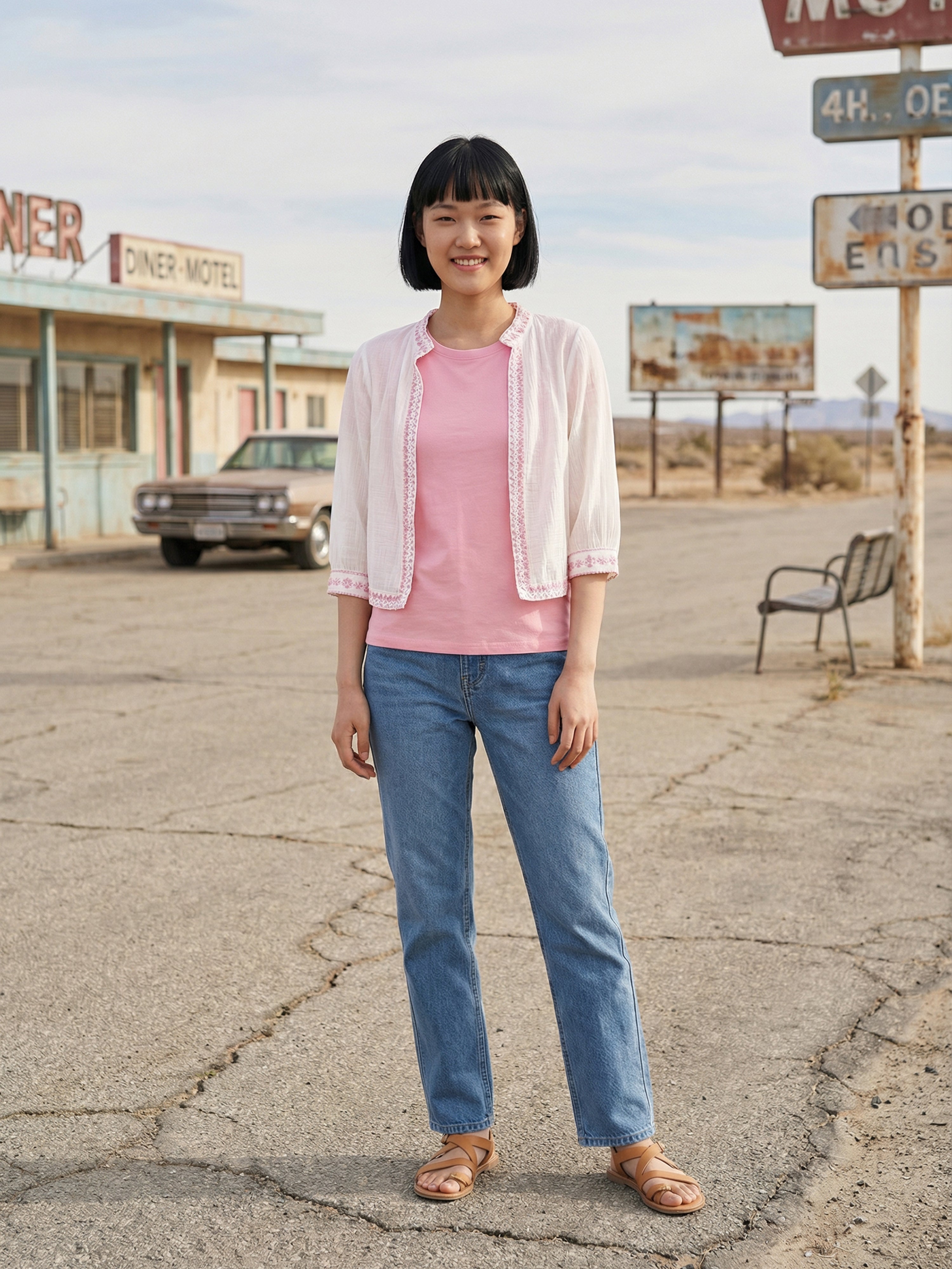 Women's Cream Double Cloth Jacket with Round Neck