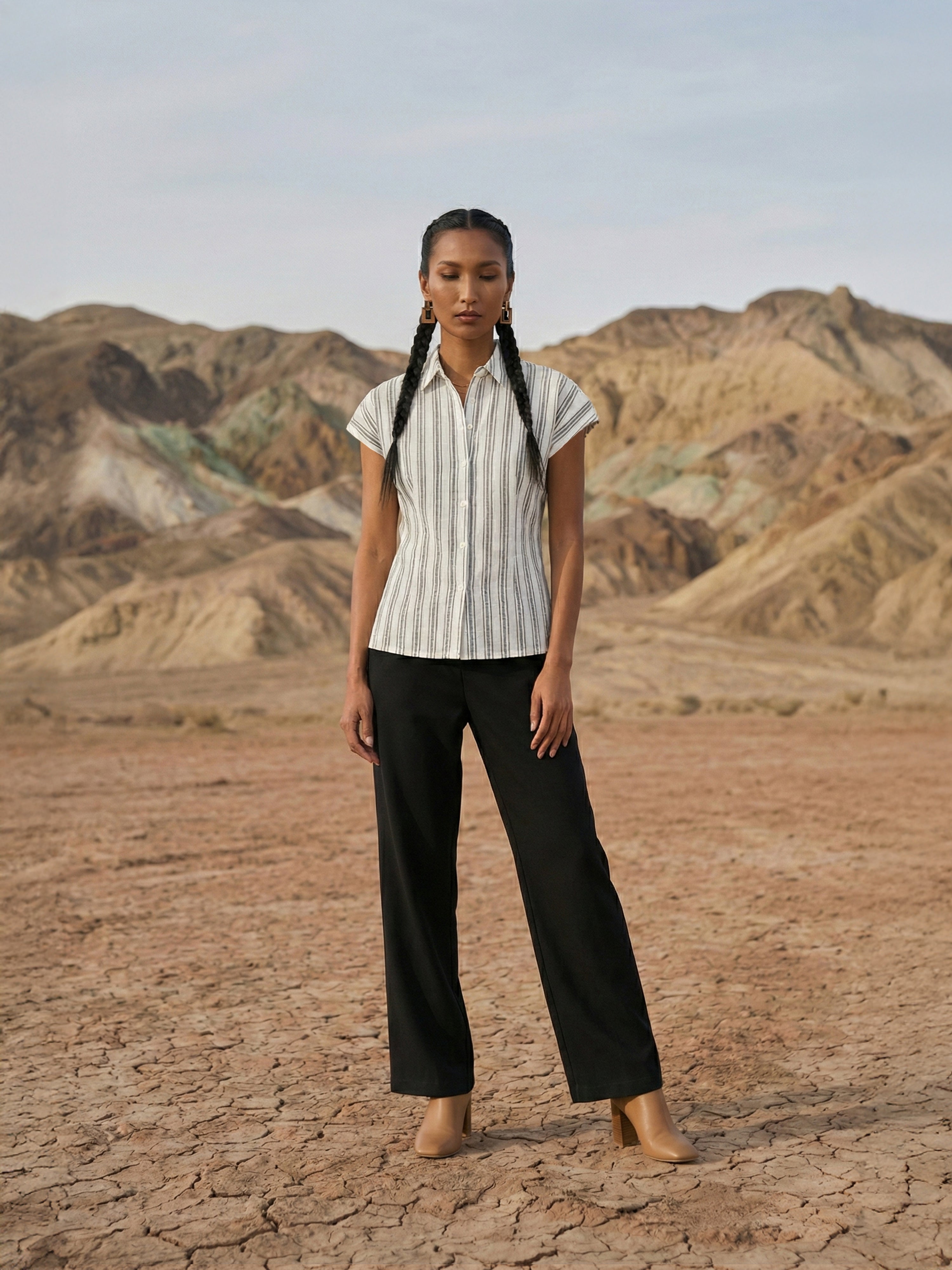 Cream Imp Round Three Fourth Shirt For Female