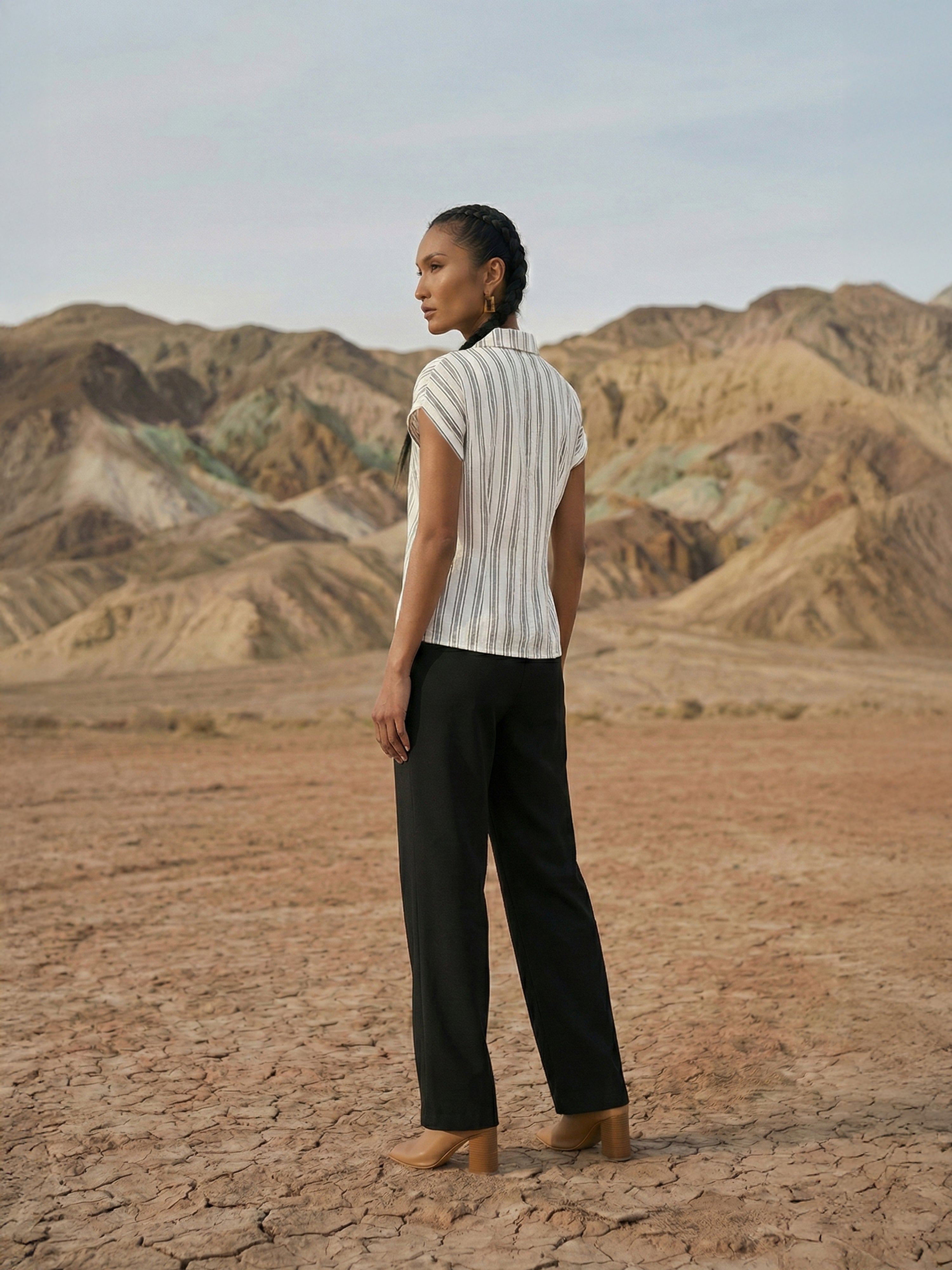 Cream Imp Round Three Fourth Shirt For Female