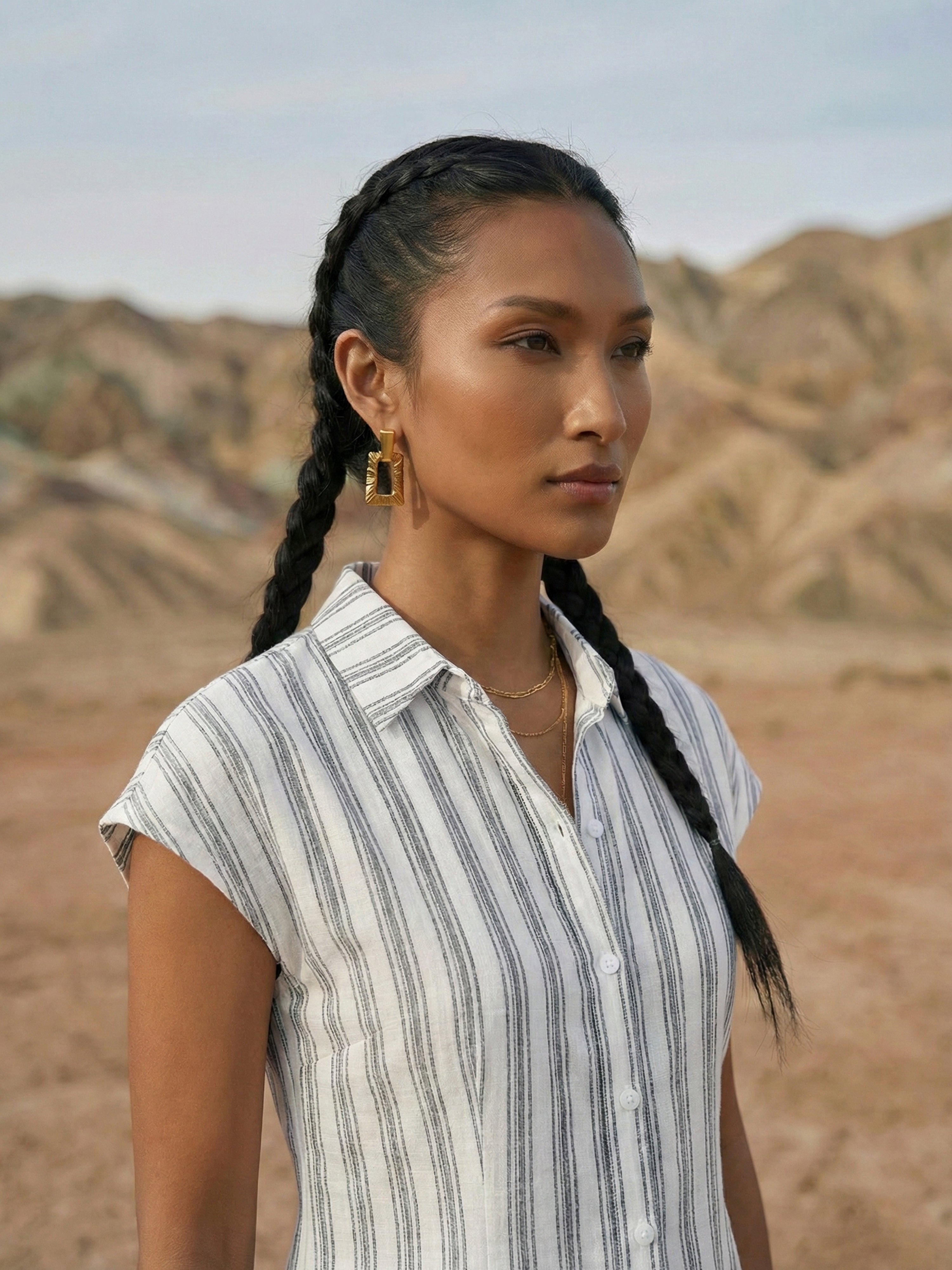 Cream Imp Round Three Fourth Shirt For Female