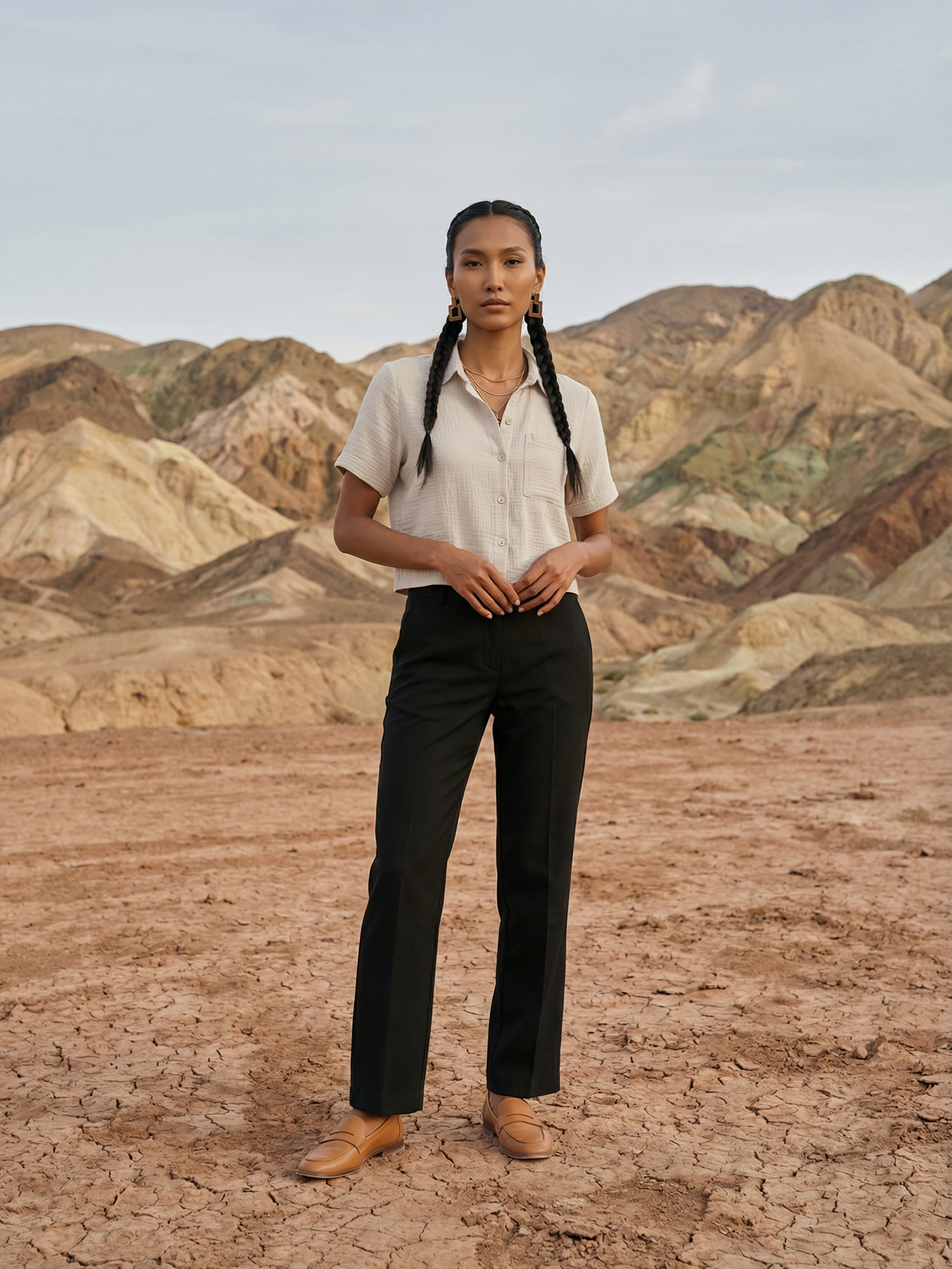 Beige Imp Round Half Shirt For Female