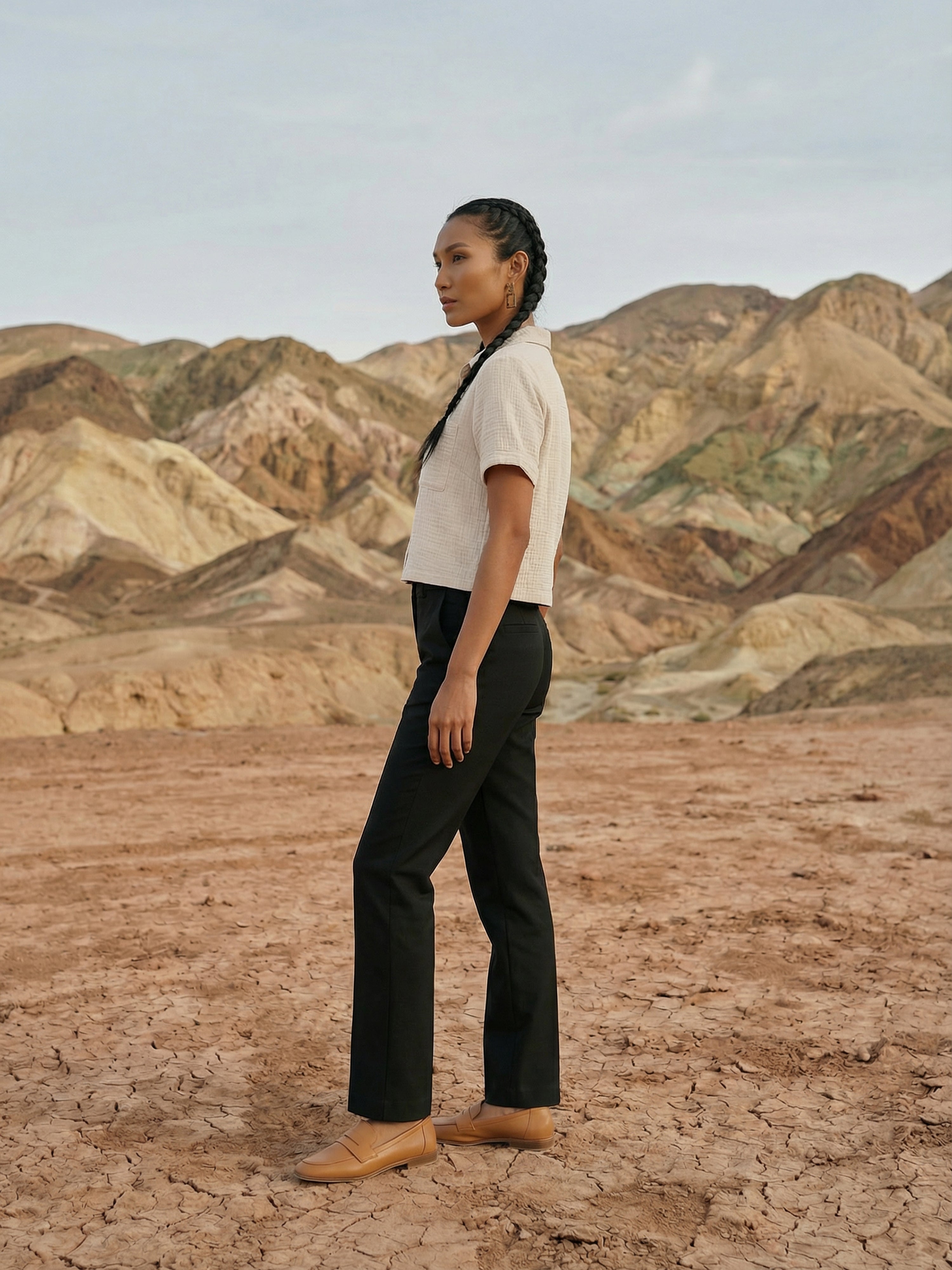 Beige Imp Round Half Shirt For Female