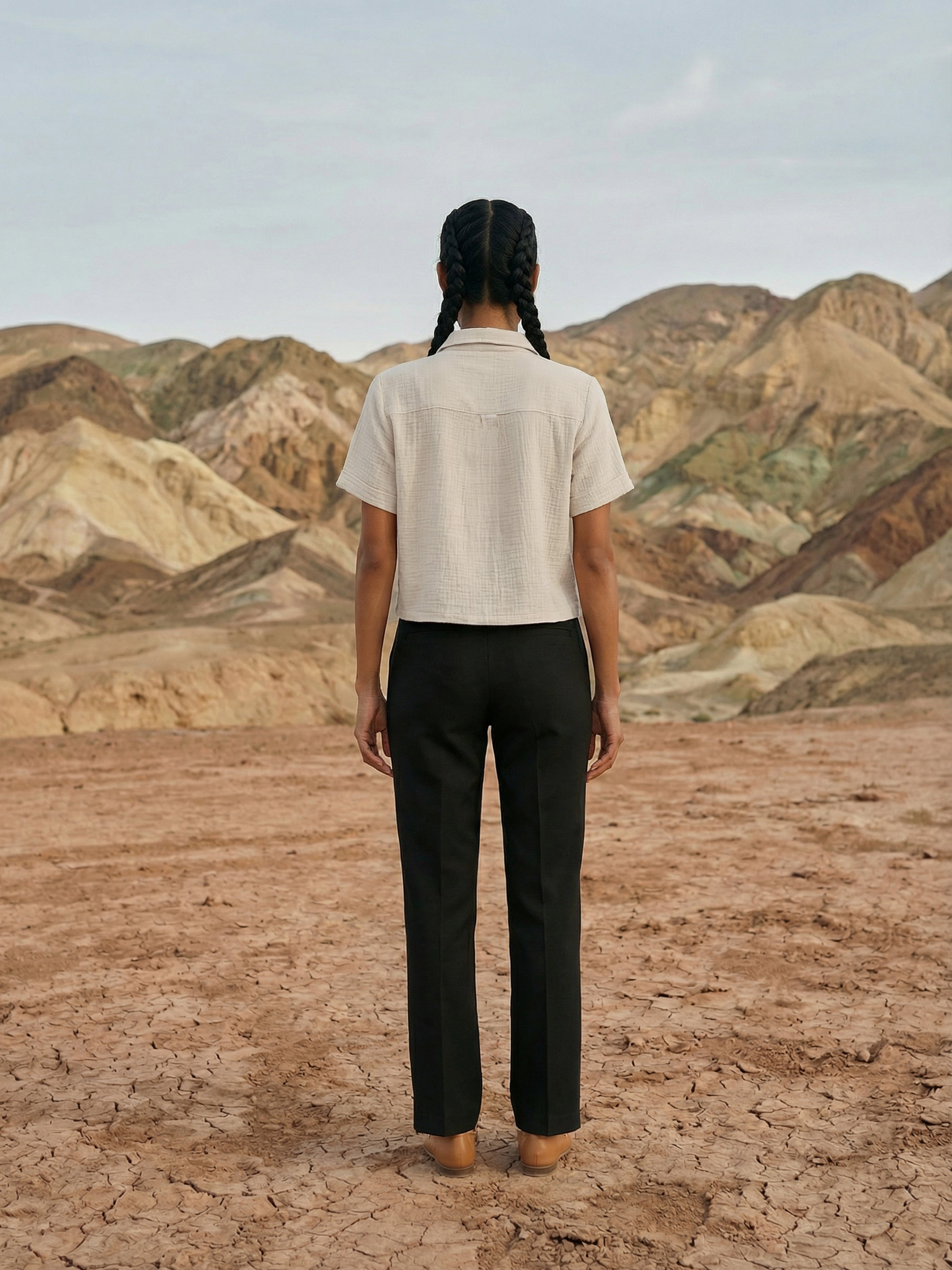 Beige Imp Round Half Shirt For Female