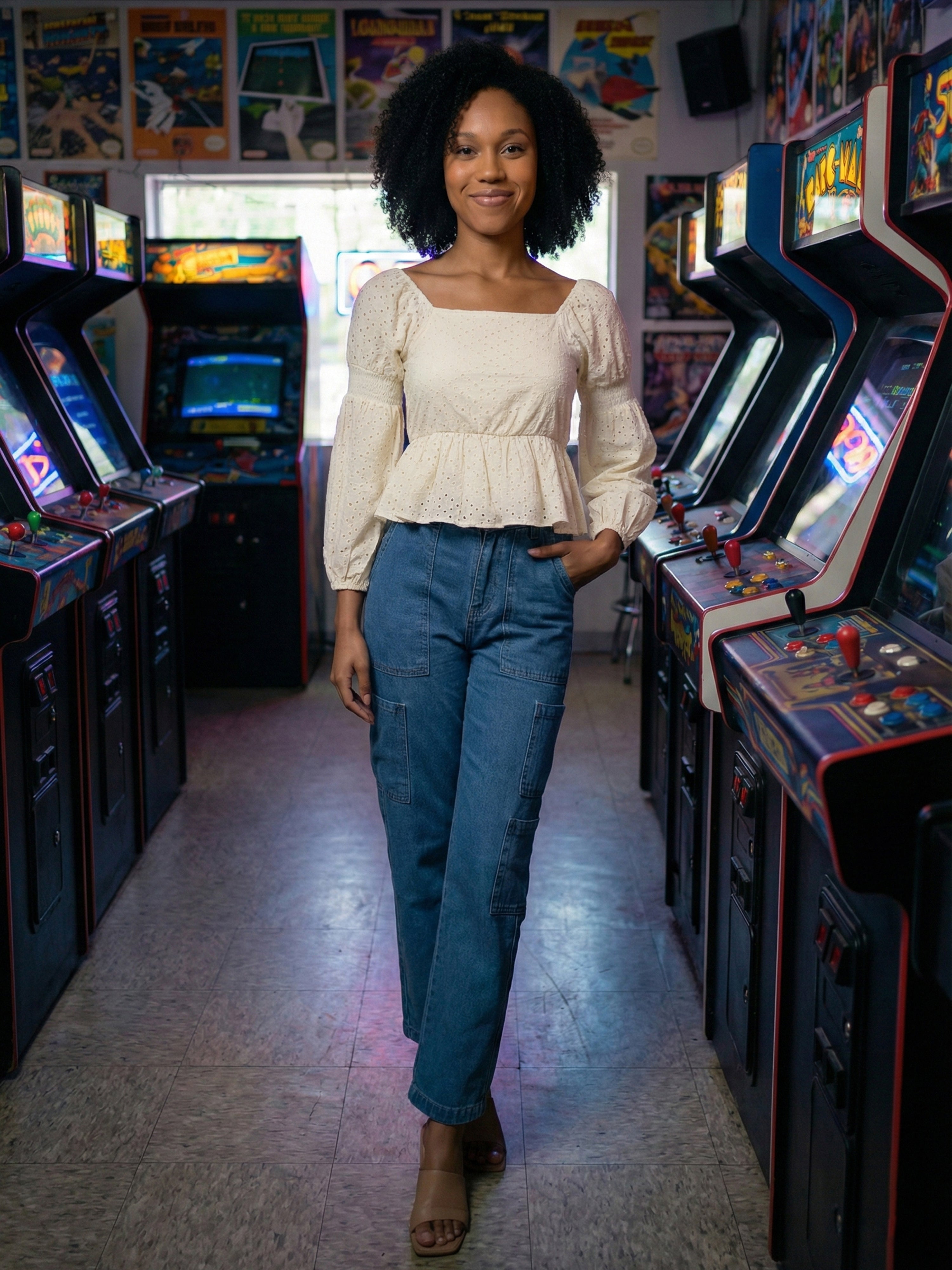 Women's White Cotton Schiffli Top with Square Neck