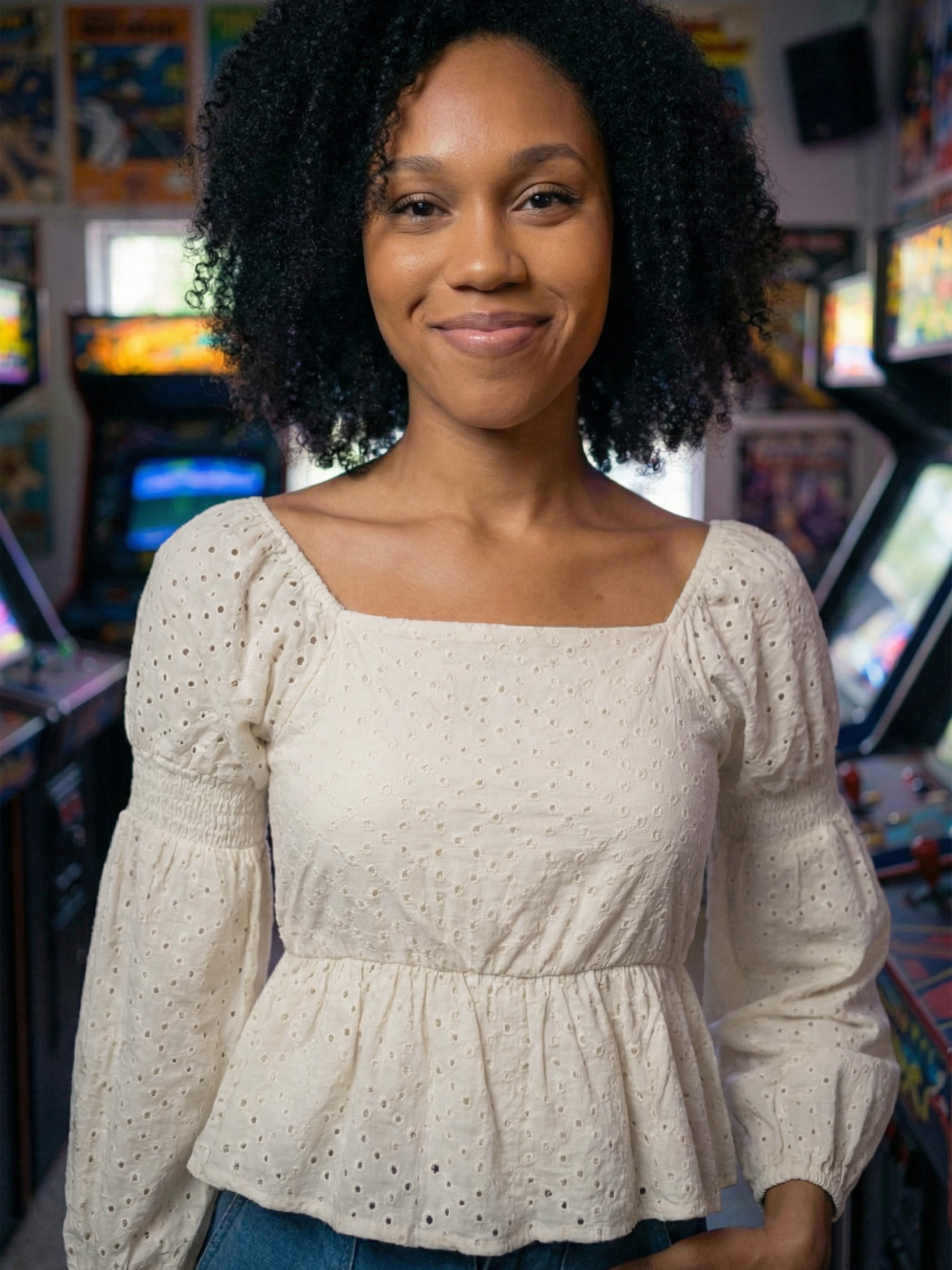 Women's White Cotton Schiffli Top with Square Neck