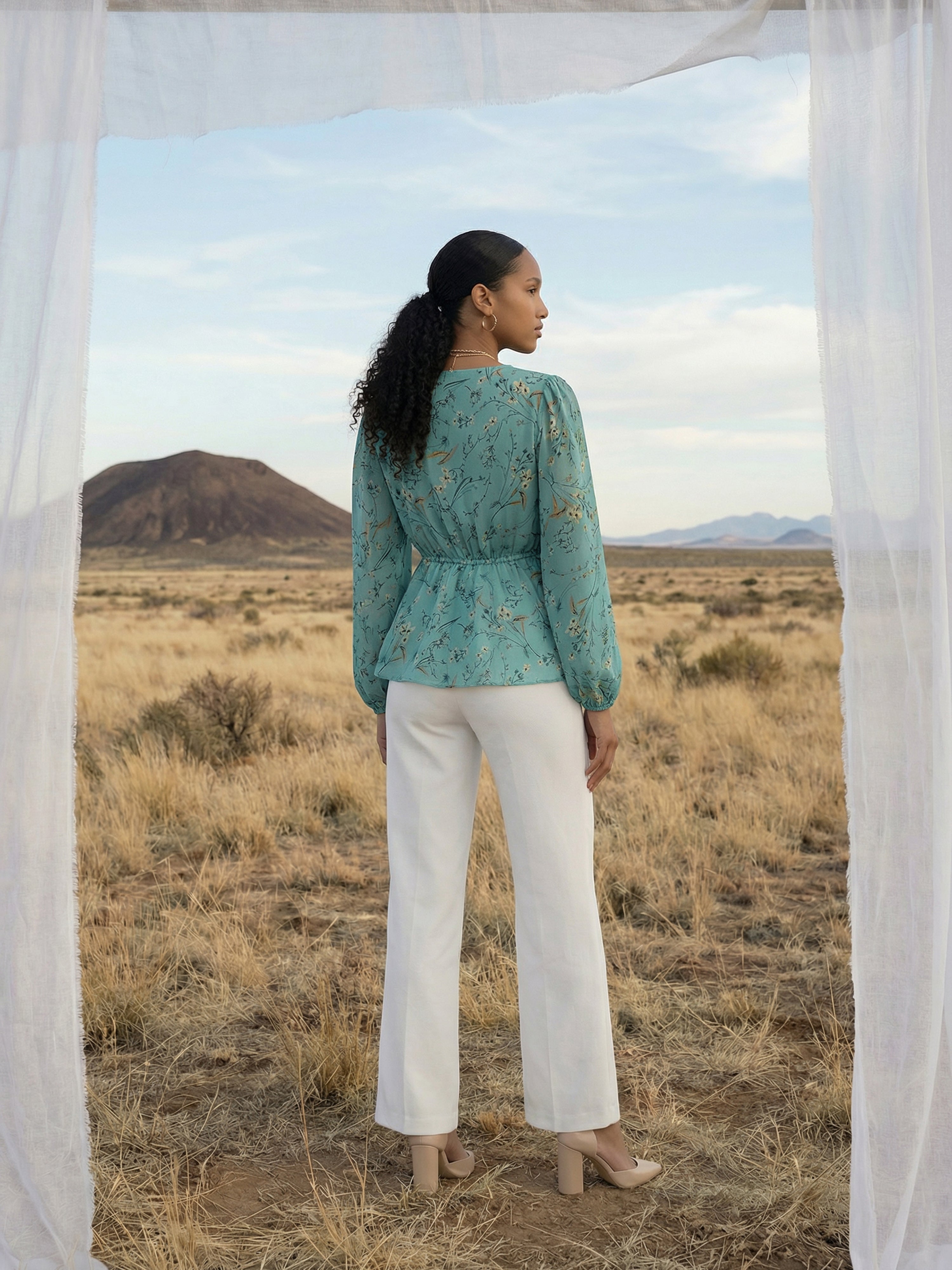 Blue Georgette Queen Anne Full Top For Female