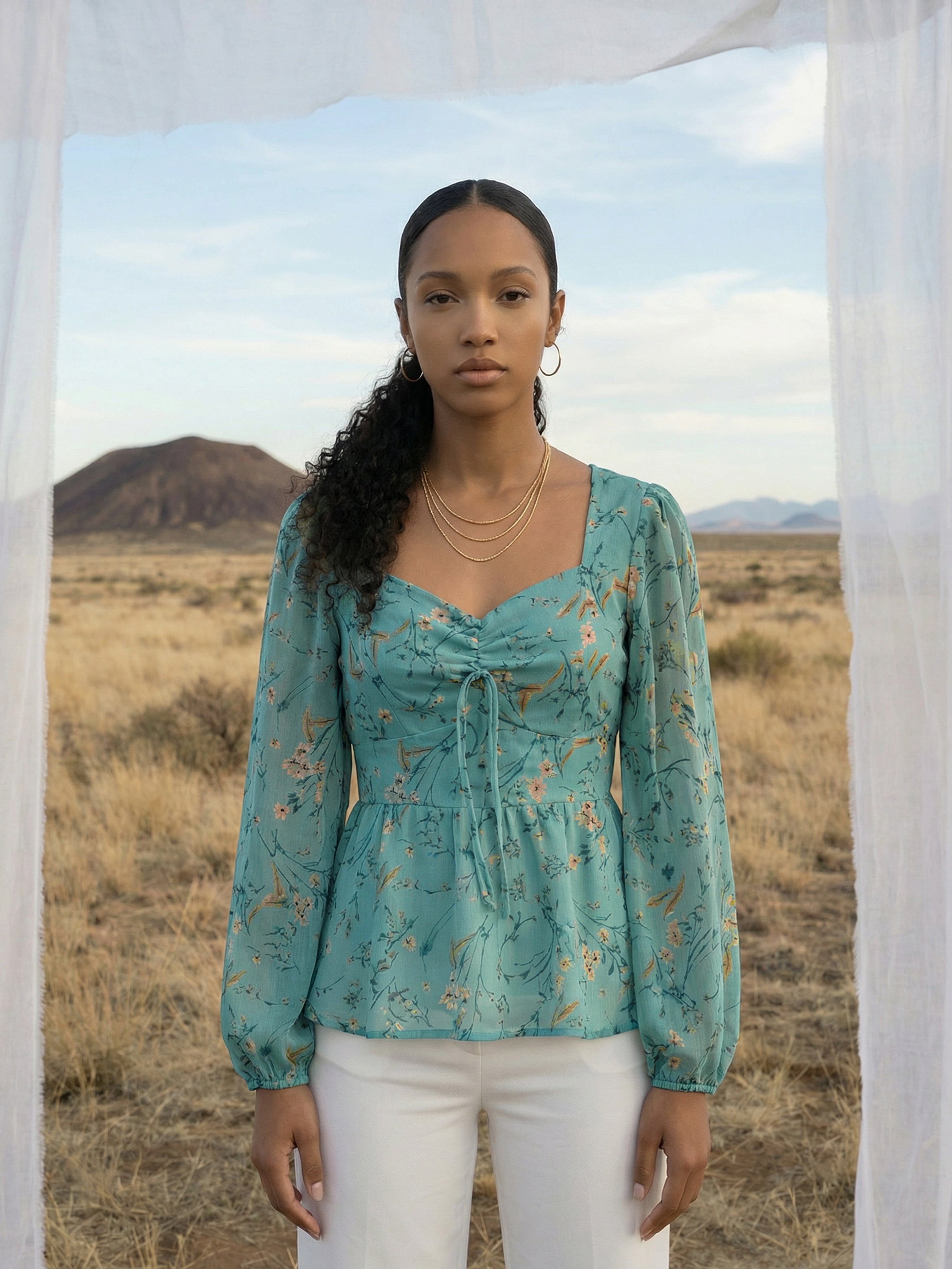 Blue Georgette Queen Anne Full Top For Female