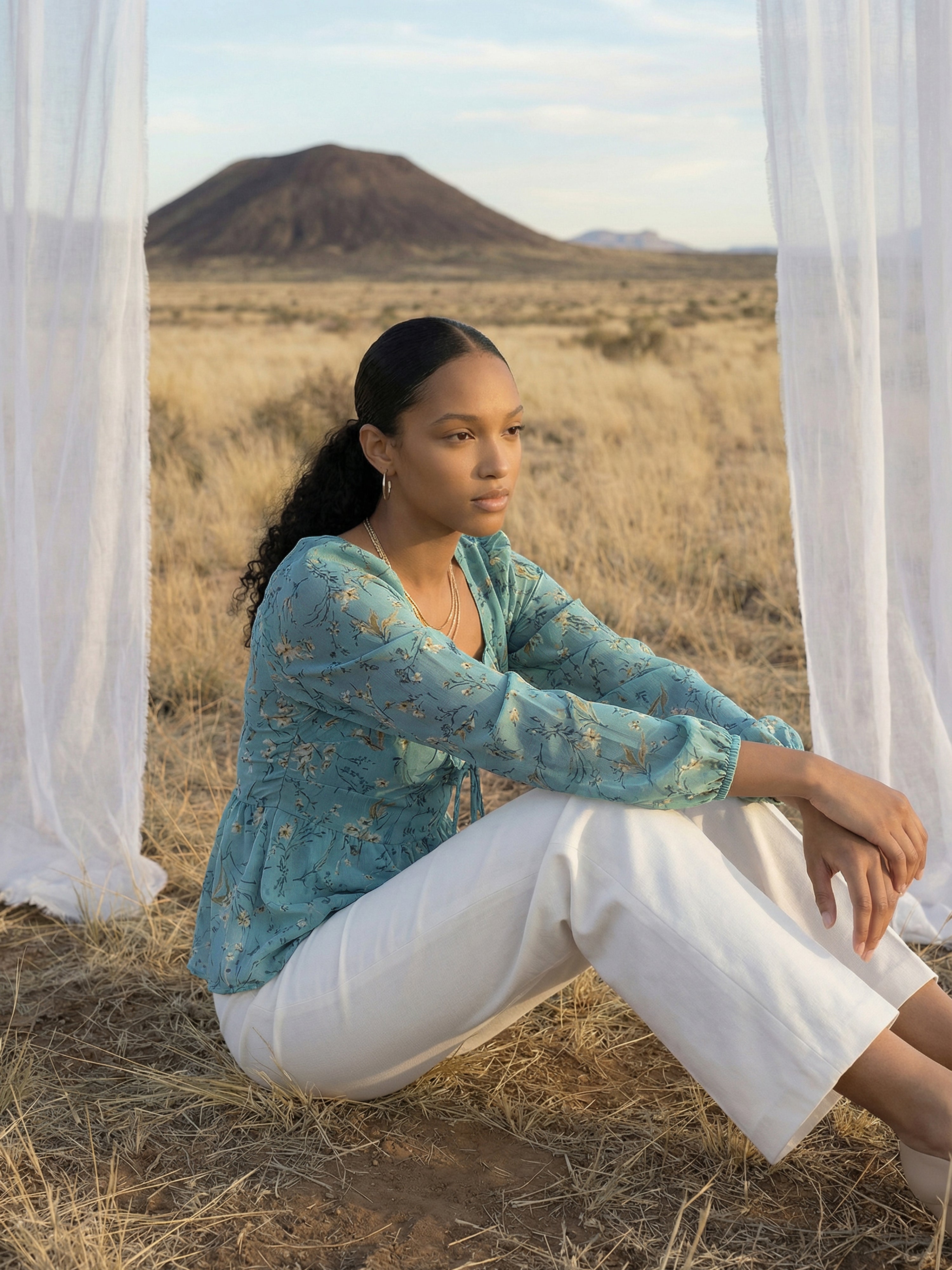 Blue Georgette Queen Anne Full Top For Female