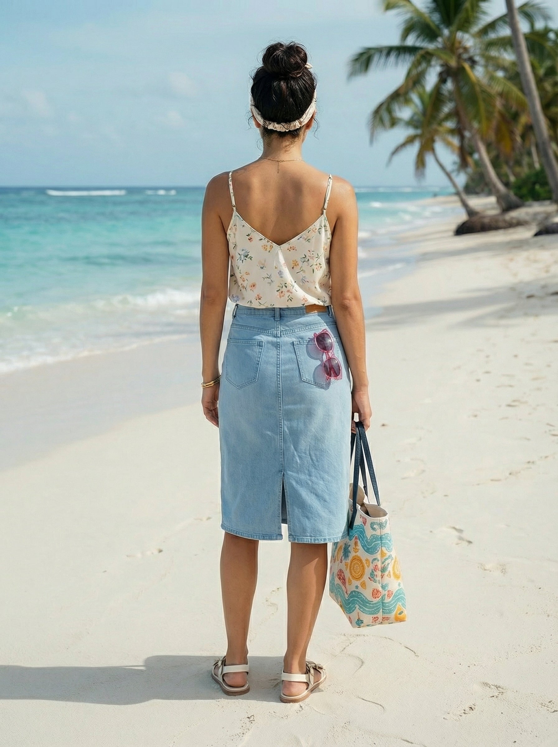 Women’s Ice Blue Denim Regular Fit Skirt